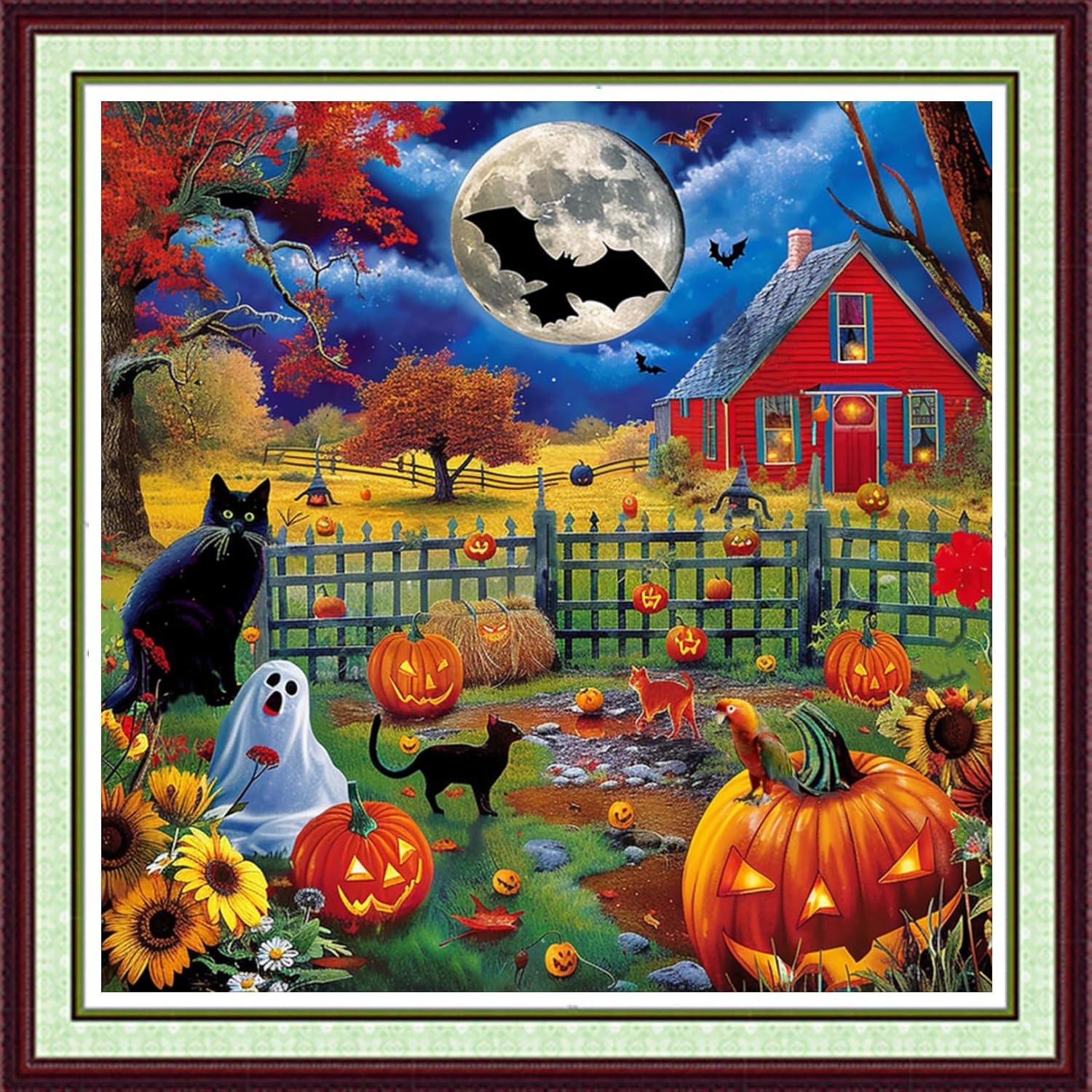 Joycasa Stamped Cross Stitch Kits for Beginners Full Range of Cross Stitching 11 CT Printed Cross Stitch Kit for Adults Cross-Stitch Patterns Needlepoint Kits&Moonlight Scenery 18x18 inch