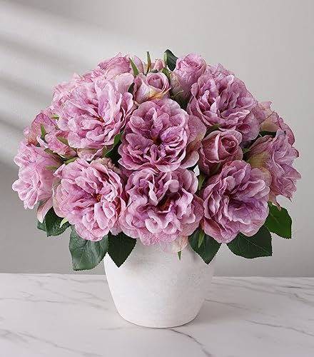 florisso Purple Rose Artificial Flowers - 13 Branches Silk Roses