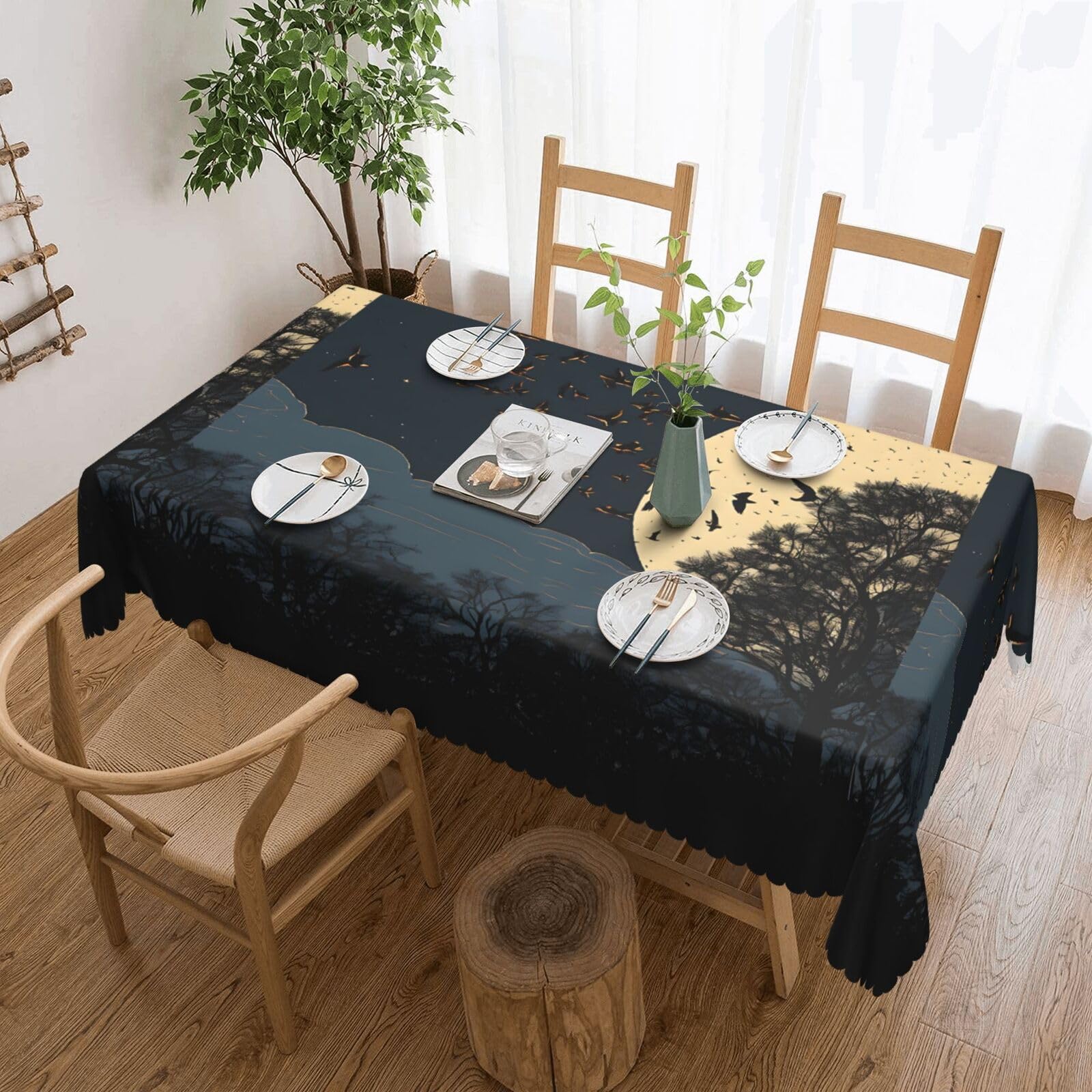 Nappe infroissable rectangulaire haut de gamme motif Night Crow pour réception