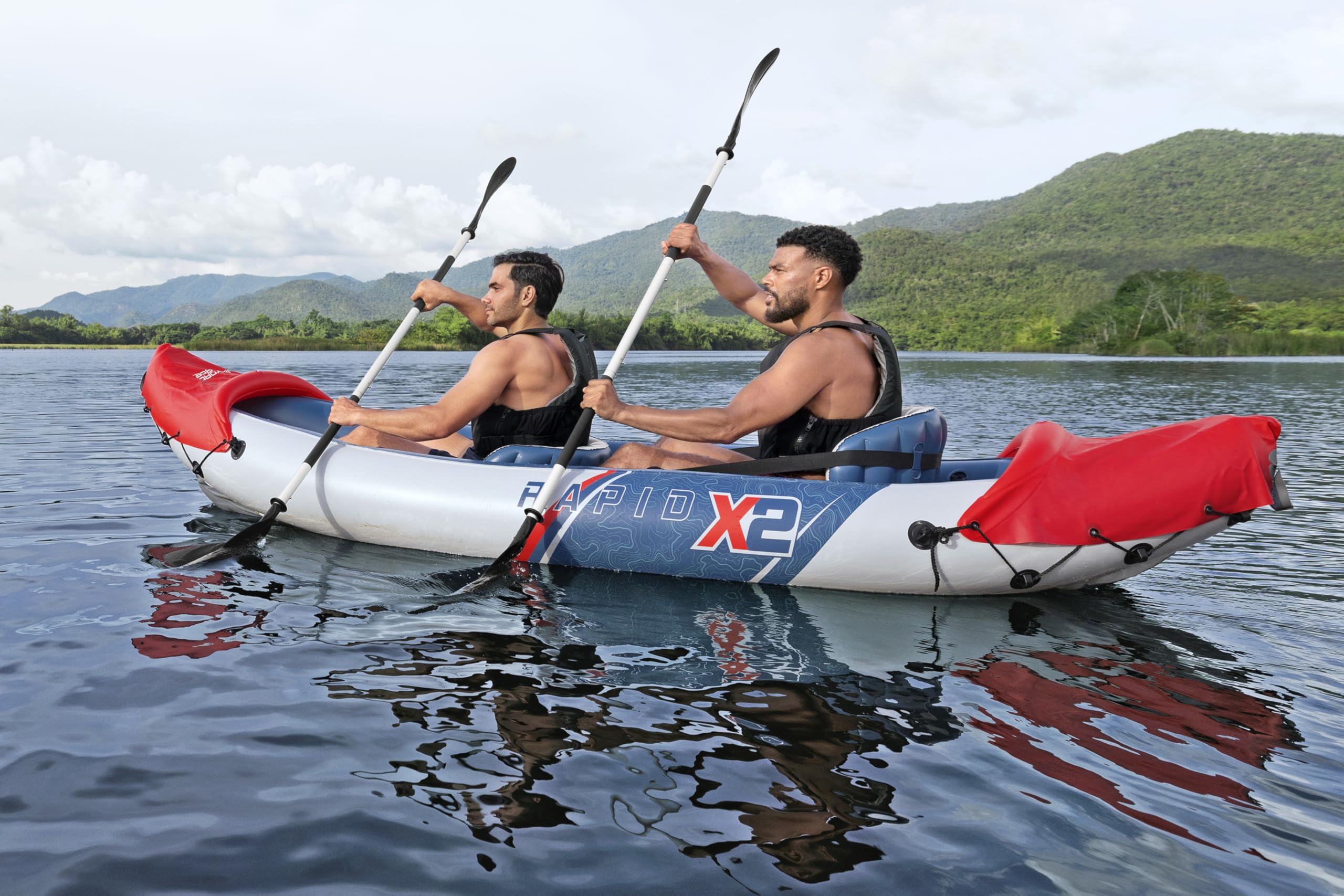 Hydro-Force Rapid Kayak 2 Person Inflatable Kayak Set with Seats, Backrest, Paddles, Hand Pump and Carry Bag