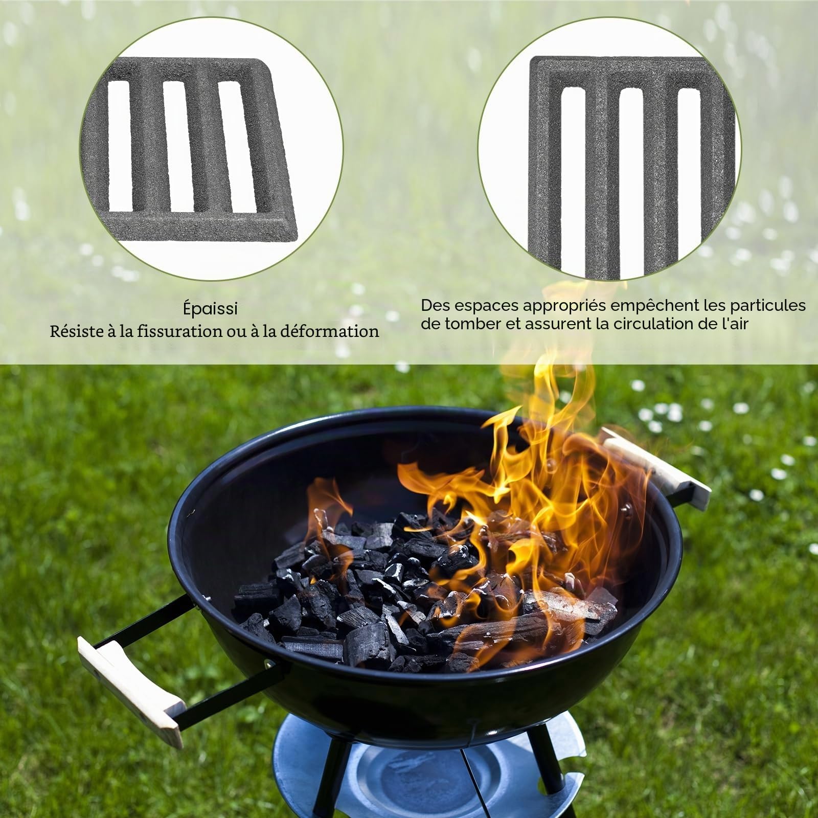 PATIKIL Grille De Feu en Fonte Grille De BBQ 6 Fentes pour Barbecue | Rectangle 10" Remplacement Plaque A Charbon Haute Temperature, Grille De Fond Accessoire De Cuisson