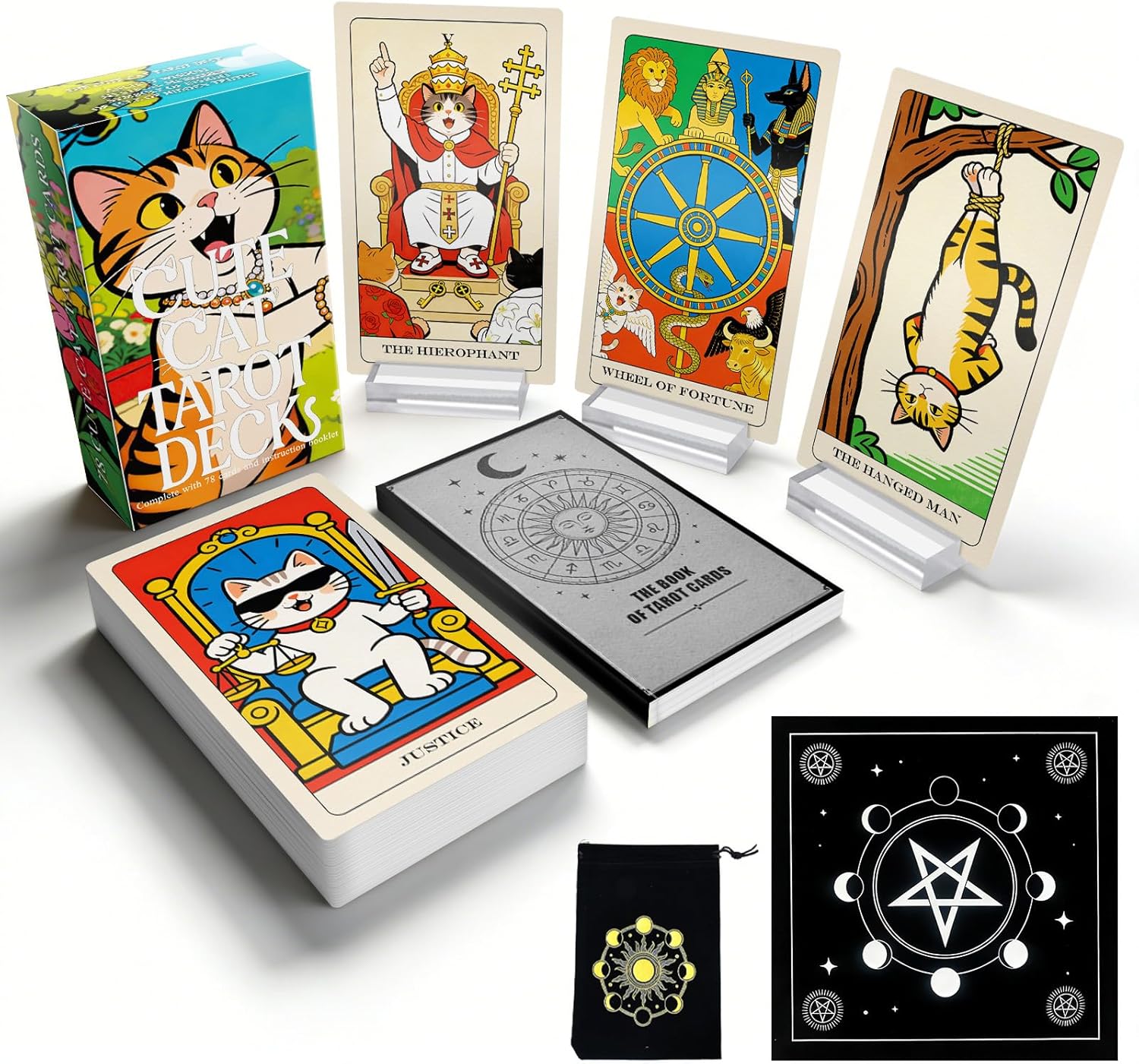 Pacify Cat Tarot Cards, 78-Card Cat Tarot Deck with Meanings & Guide Book, Fun Tarot Cards for Beginners & Divination