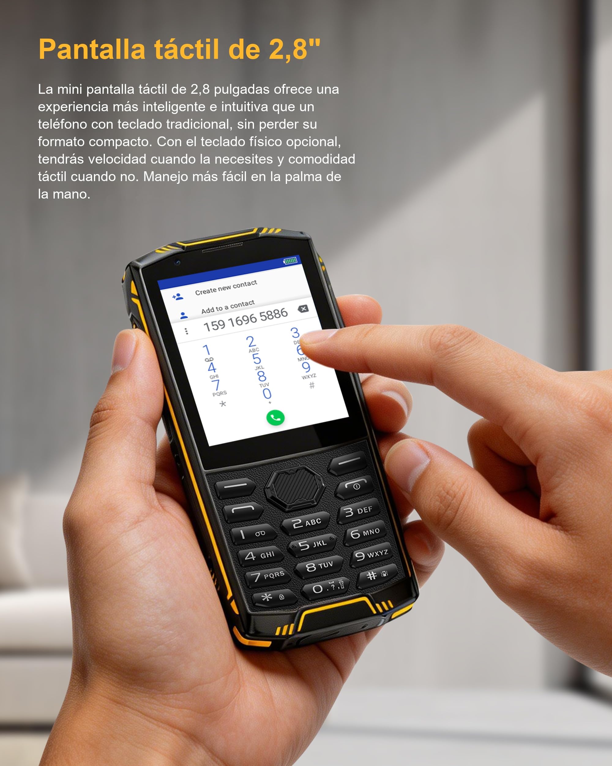 Mini 5 Teléfono Resistente IP68/IP69K, Outdoor con Pantalla Táctil y Teclado, Android 11 con Whatsapp, Batería 2500mAh, 4G Dual SIM, 1GB+8GB, Ampliable hasta 64GB, MIL-STD-810H