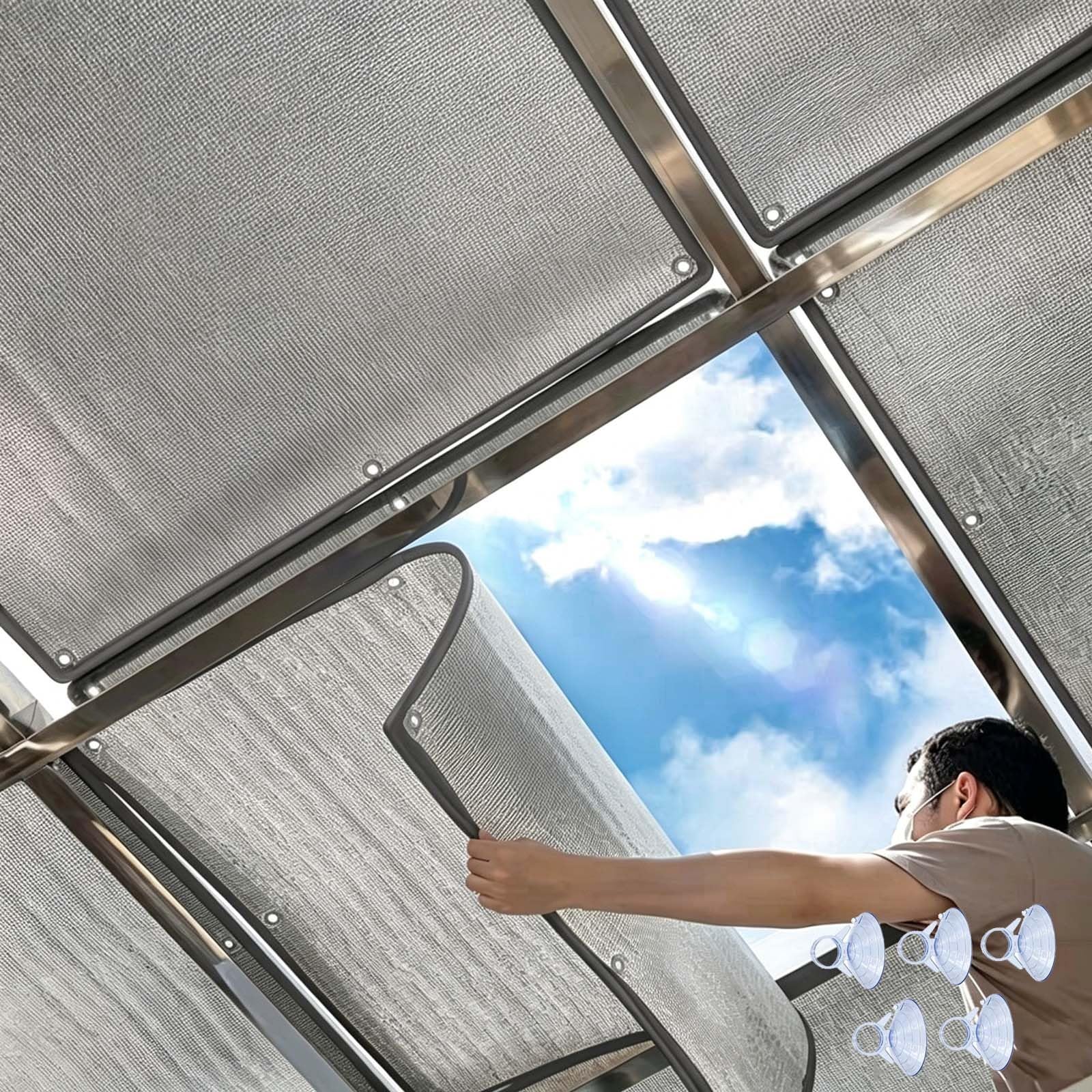 Fenster Isolierung Folie,Sonnenschutzfolie Fenster Innen Außen,Aluminiumfolie Anti-UV Isolierfolie Verdunkelungs Folie mit Saugnapf Sichtschutzfolie fur Dachfenster Garage(Grey Edge,30x130cm) Küche, Haushalt & Wohnen