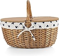Vista 3 de Picnic TIME Disney Mickey Mouse Country - Cesta de picnic vintage con tapa, cesta de picnic de mimbre para 2 personas (crema con patrón azul marino)