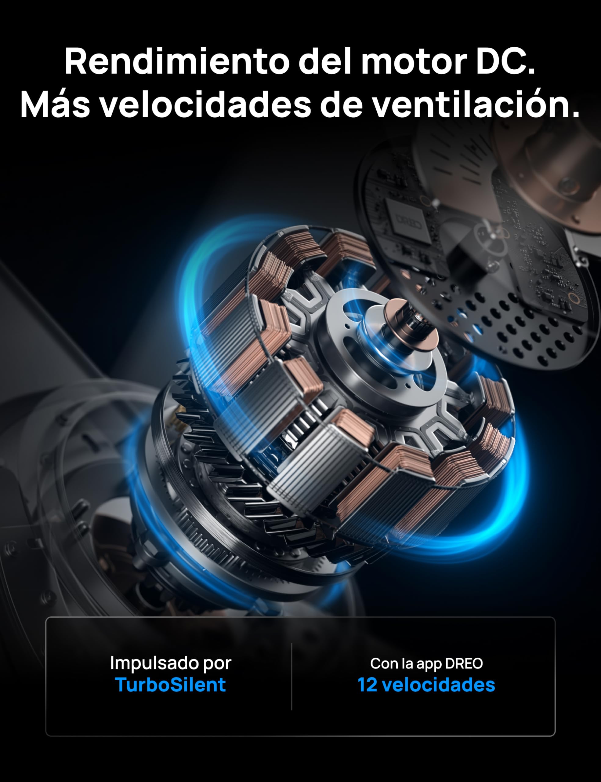 Dreo ventilador de techo con luz, 12 velocidades(APP), 3 modos, motor CC silencioso, instalación fácil, LED regulable, mando a distancia y temporizador 12 h, ventilador de techo negro para hogar