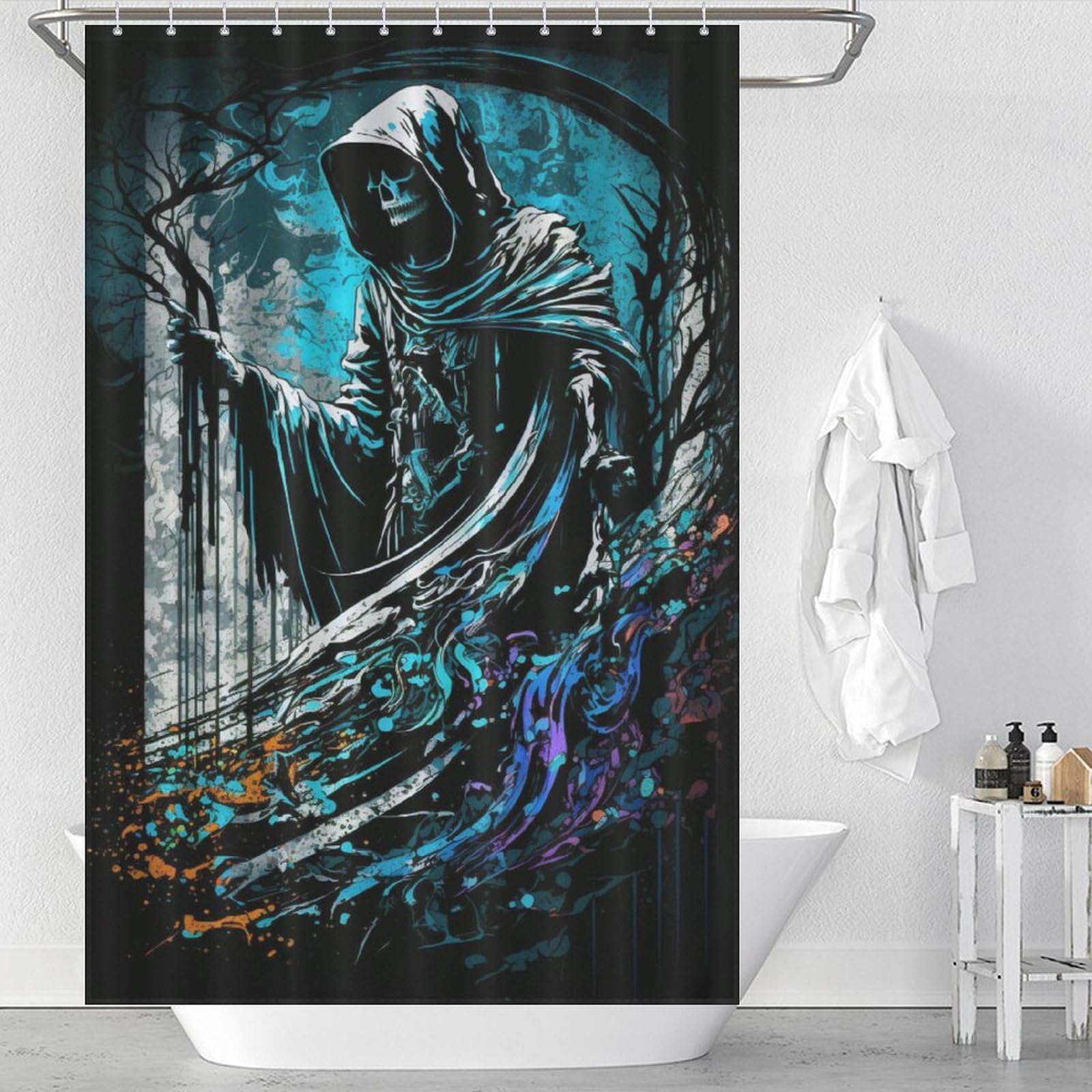Rideau de douche crâne en tissu pour relooker votre baignoire