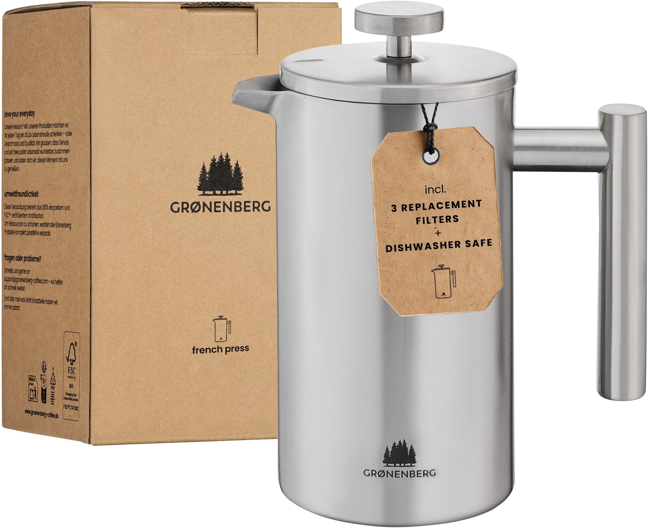 Groenenberg French Press I High quality French press with heat preservation function I Coffee machine in various sizes from 300 ml to 1 liter (600 ml)