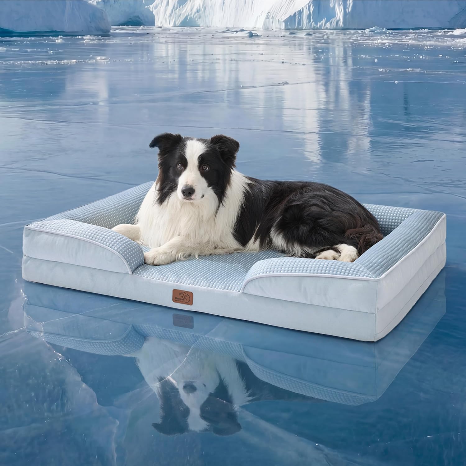 Bedsure Cooling Dog Beds Large Sized Dog - Orthopedic Large Dog Cooling Bed Washable, Dogs Couch Sofa with Waterproof Removable Cover, Pet Bed with Nonskid Bottom, Cooling Blue,...