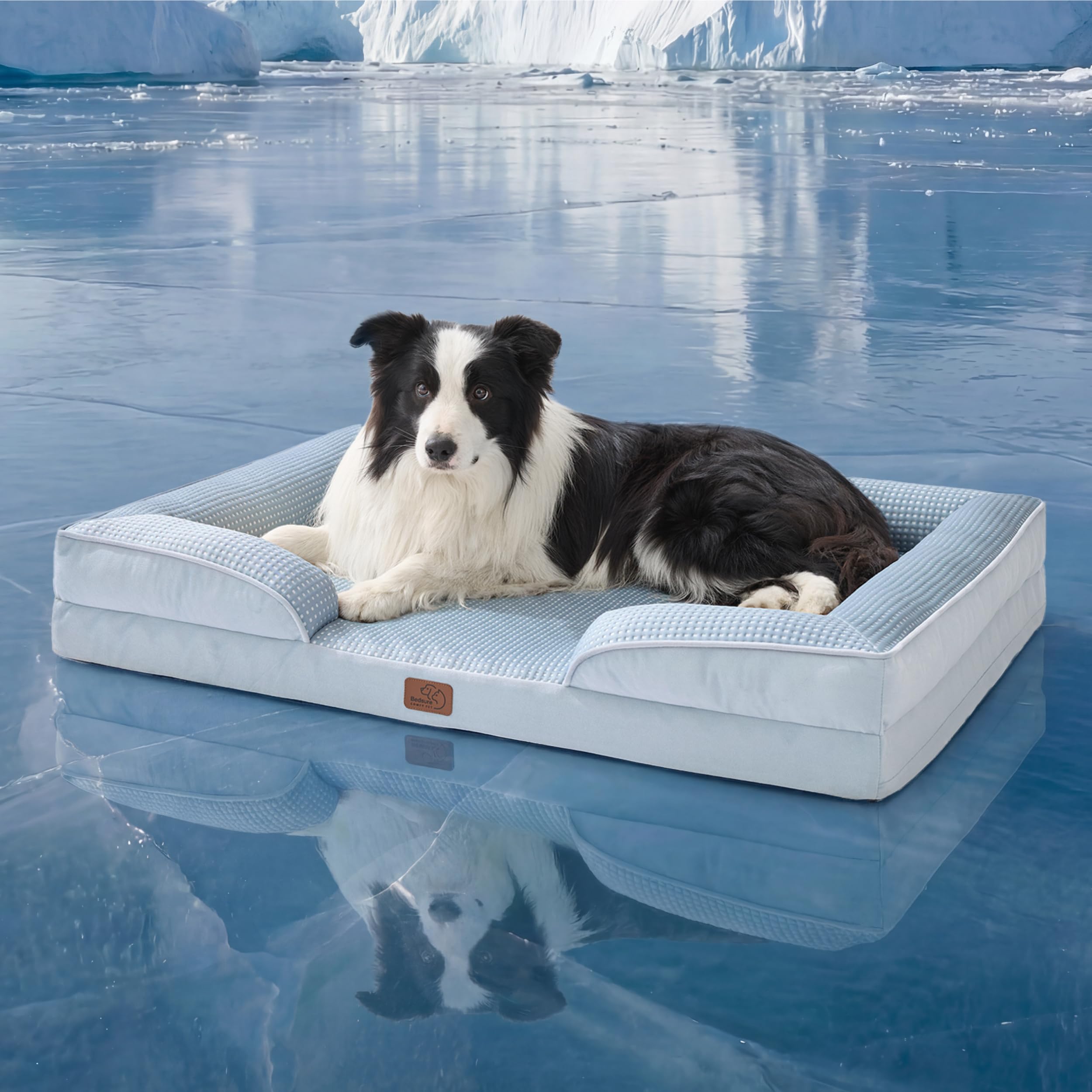Bedsure Cooling Dog Beds Large Sized Dog - Orthopedic Large Dog Cooling Bed Washable, Dogs Couch Sofa with Waterproof Removable Cover, Pet Bed with Nonskid Bottom, Cooling Blue, 35"