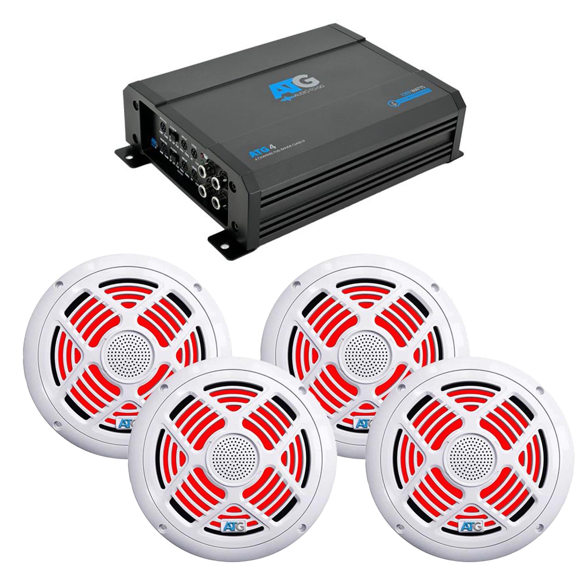 ATG Marine Audio Bundle: Includes 4 Channel Amplifier and Two Pairs of 8