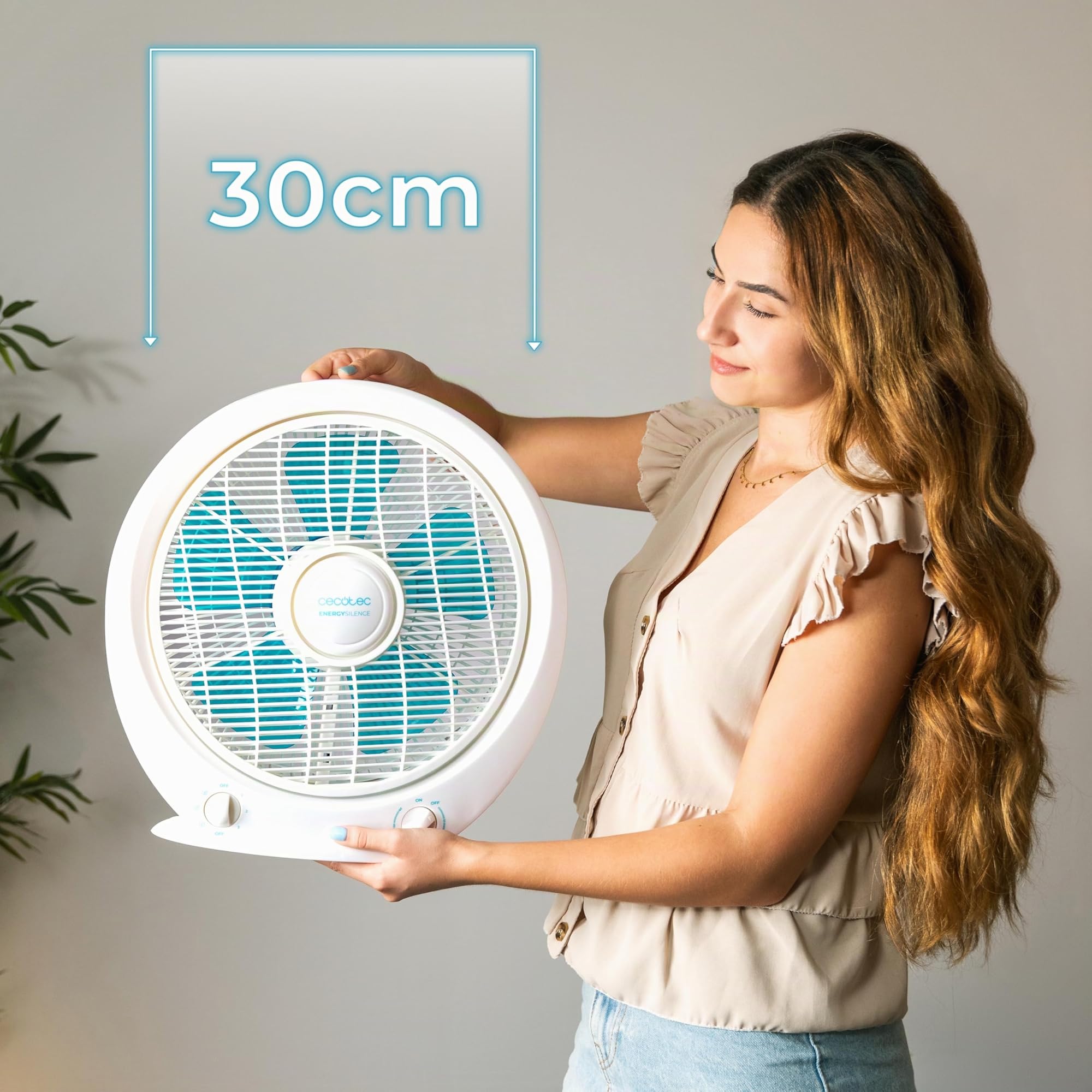Cecotec - Ventilatore da pavimento quadrato Box Fan, EnergySilence 4500 Power Box. 45W, Diametro 12 Pollici, 5 Lame, 3 Velocità, Timer 1h, Griglia Girevole e Massima Sicurezza