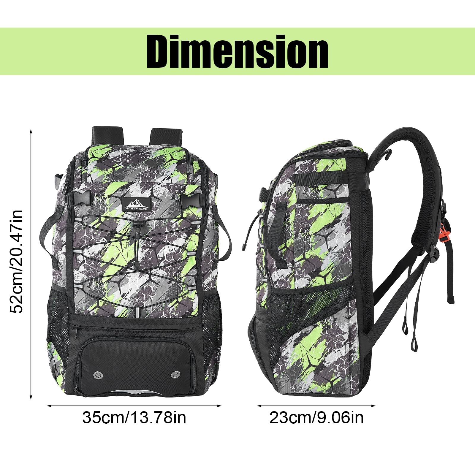 POWER KING 45L Youth Baseball Bat Bag, Large Capacity Backpack for Baseball, T-Ball & Softball Equipment & Gear with Shoe Compartment | Fence Hook | Helmet Holder