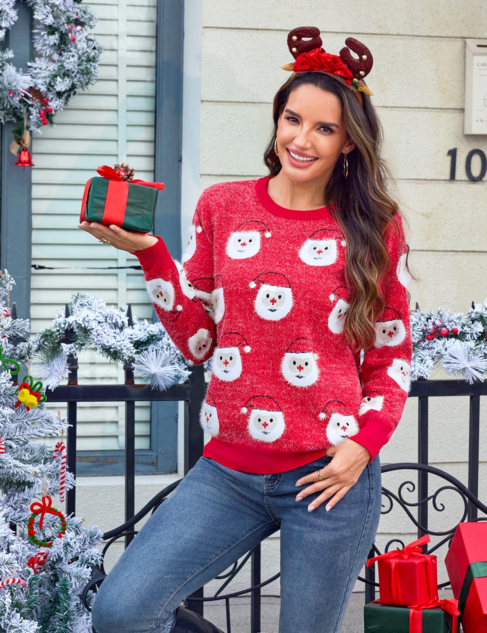 Totatuit Pull Noël Col Rond Manches Longues Doux Chaud Pull Moche de Noël | Matière Douce, Hiver, Tenue Quotidienne, Facile à Associer, Style Polyvalent
