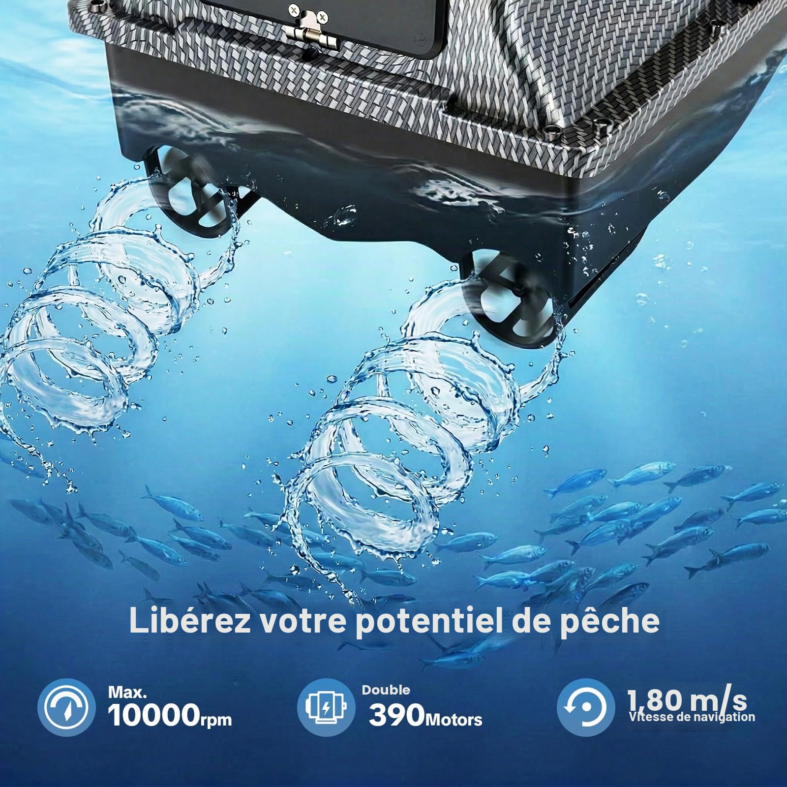 Bateau télécommandé, 600 m, Bateau de pêche avec GPS, capacité de Charge de 2 kg, 40 Points de positionnement, Moteurs Doubles, Bateau d'alimentation RC pour rivières, Lacs et Mers