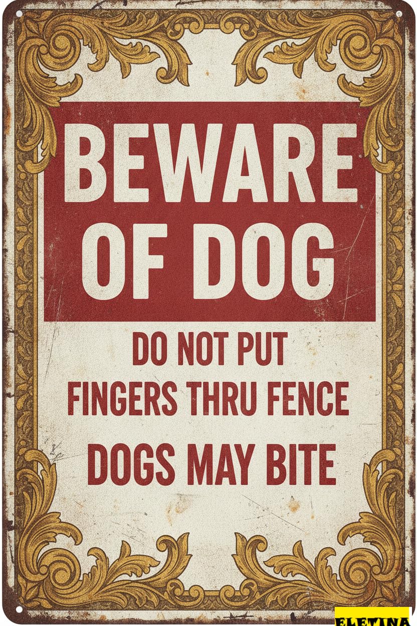 Tin Sign for Man Cave Beware Of Dog Do Not Put Fingers Thru Fence, 12x16 Rust Free Aluminum, Weather/fade Resistant, Easy Mounting, Indoor/outdoor Use Private Property Decorative