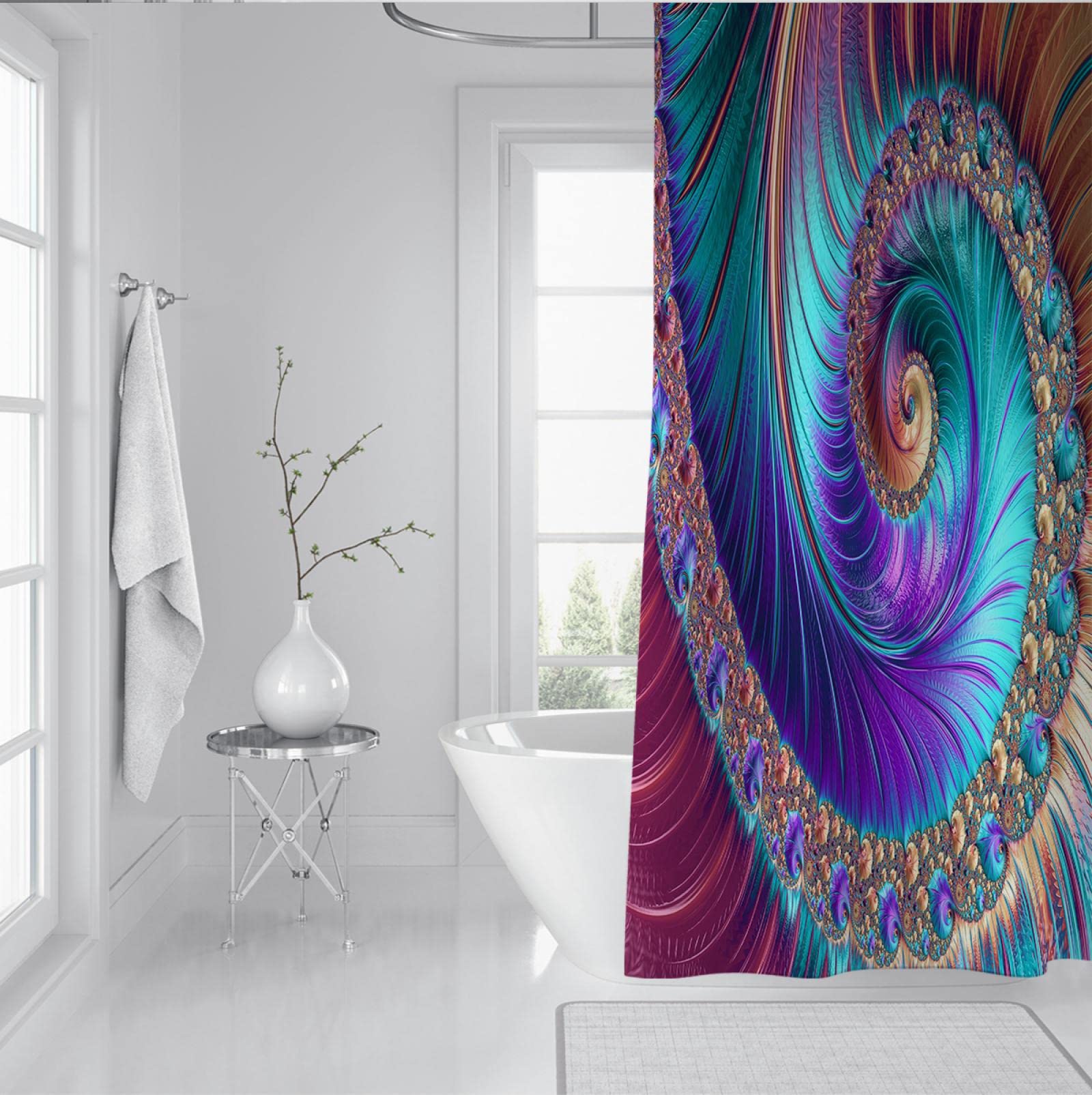 Splendida Tende da doccia fluorescente blu e viola impermeabile tessuto doccia tende a spirale modello doccia tende doccia asciugatura rapida 200x200cm