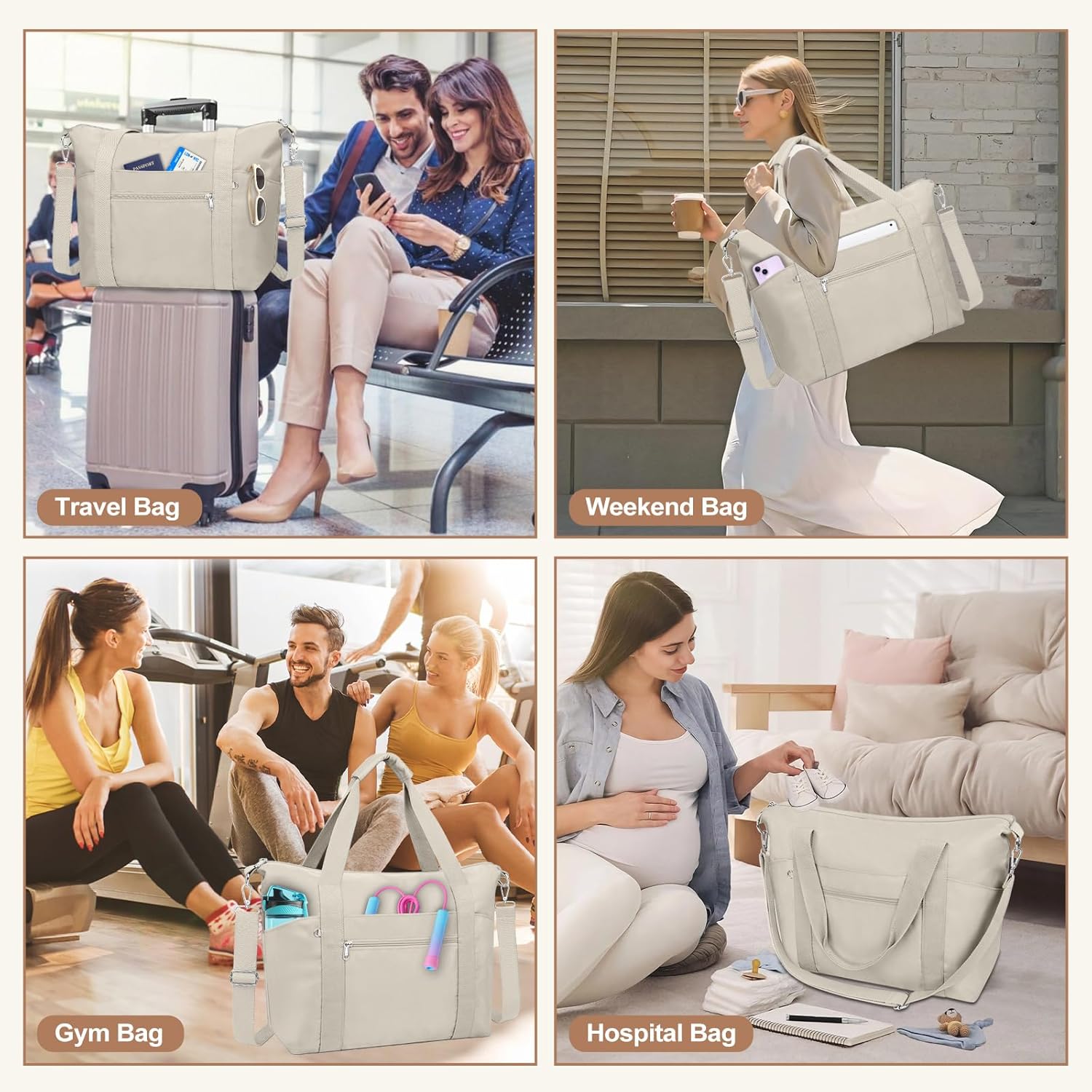 Small Travel Gym Duffel Bag for Women, Waterproof Nylon Weekender Overnight Bag Personal Item Carry on Bags for Airplanes Hospital Sports Fitness Dance Mommy Tote