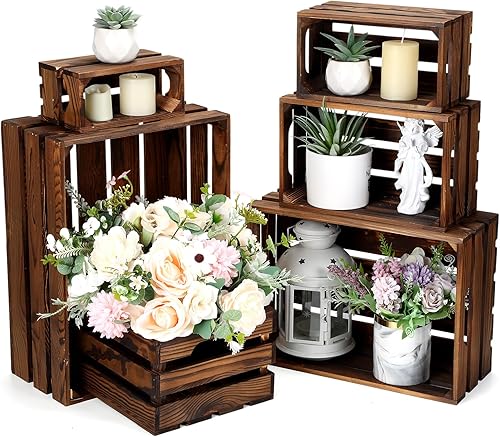 Miniatura 1 de 6 cajas decorativas de madera para exhibición de almacenamiento, cajas de anidación rústicas con asa, cajas de almacenamiento de madera para