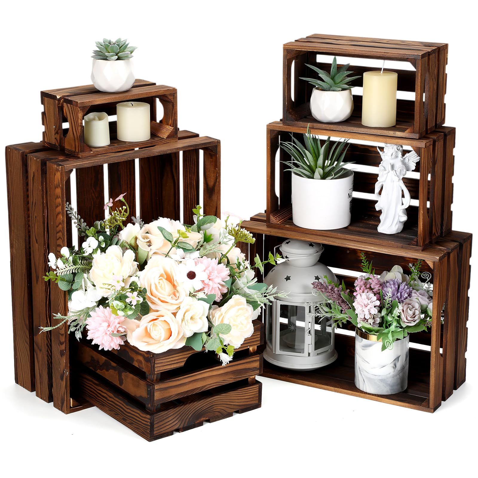 Photo 1 of CroBlissful 6 Pcs Decorative Wood Crate Storage Display, Vintage Brown