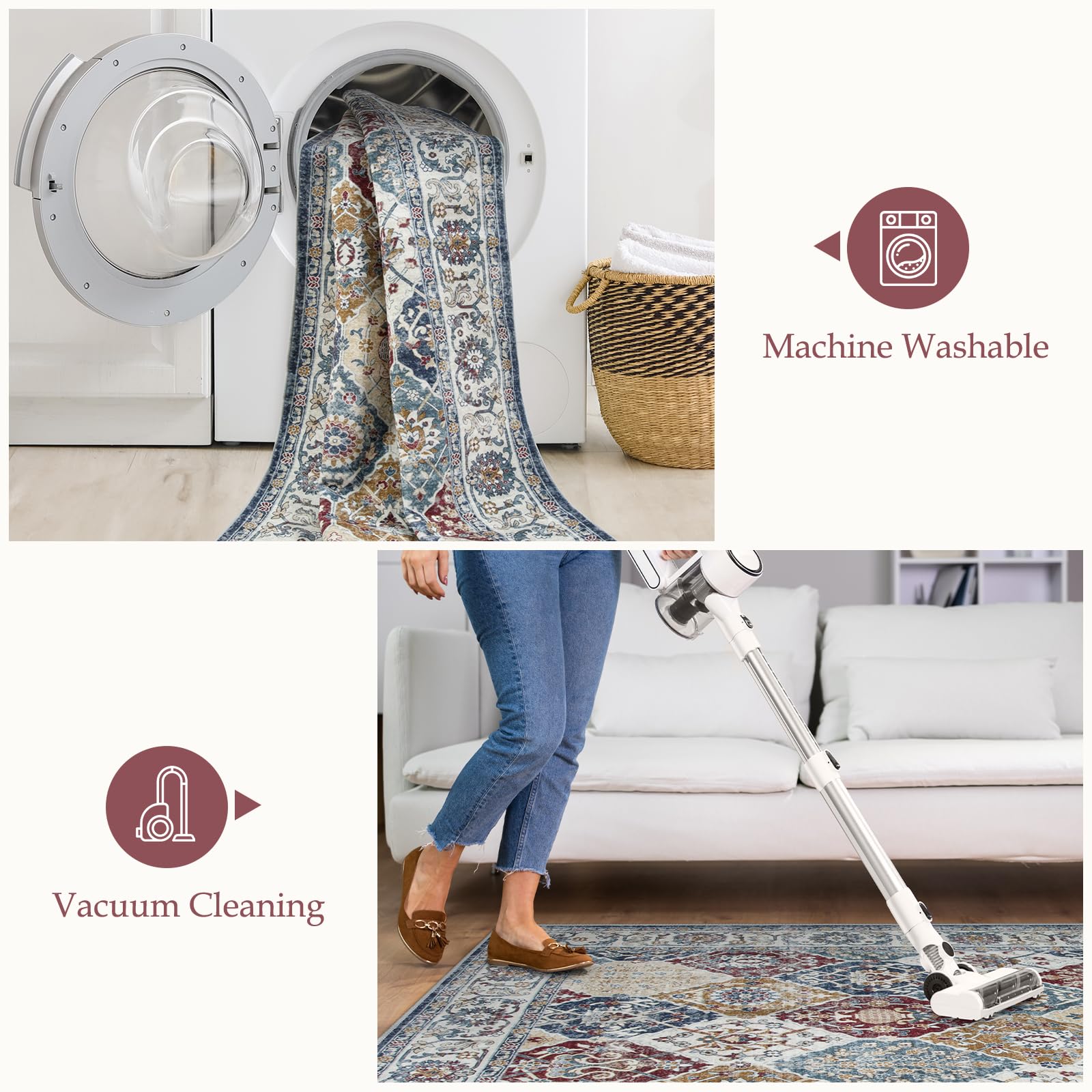 Seavish - Tapis Marocain à Motif Treillis Et Fleuri - Poils Courts, Doux Et Lavable - Pour Salon, Chambre, Bureau - Antidérapant