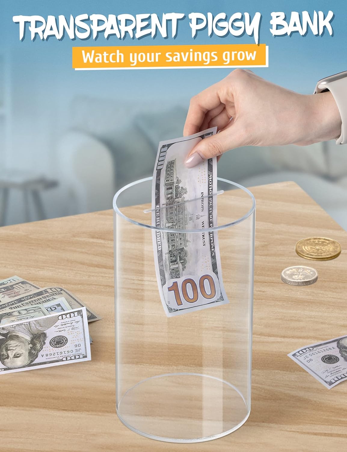2 PCS Clear Acrylic Piggy Bank for Adults Kids, Clear Money Saving Jar Must Break to Open, Unopenable Piggy Bank for Cash Coins