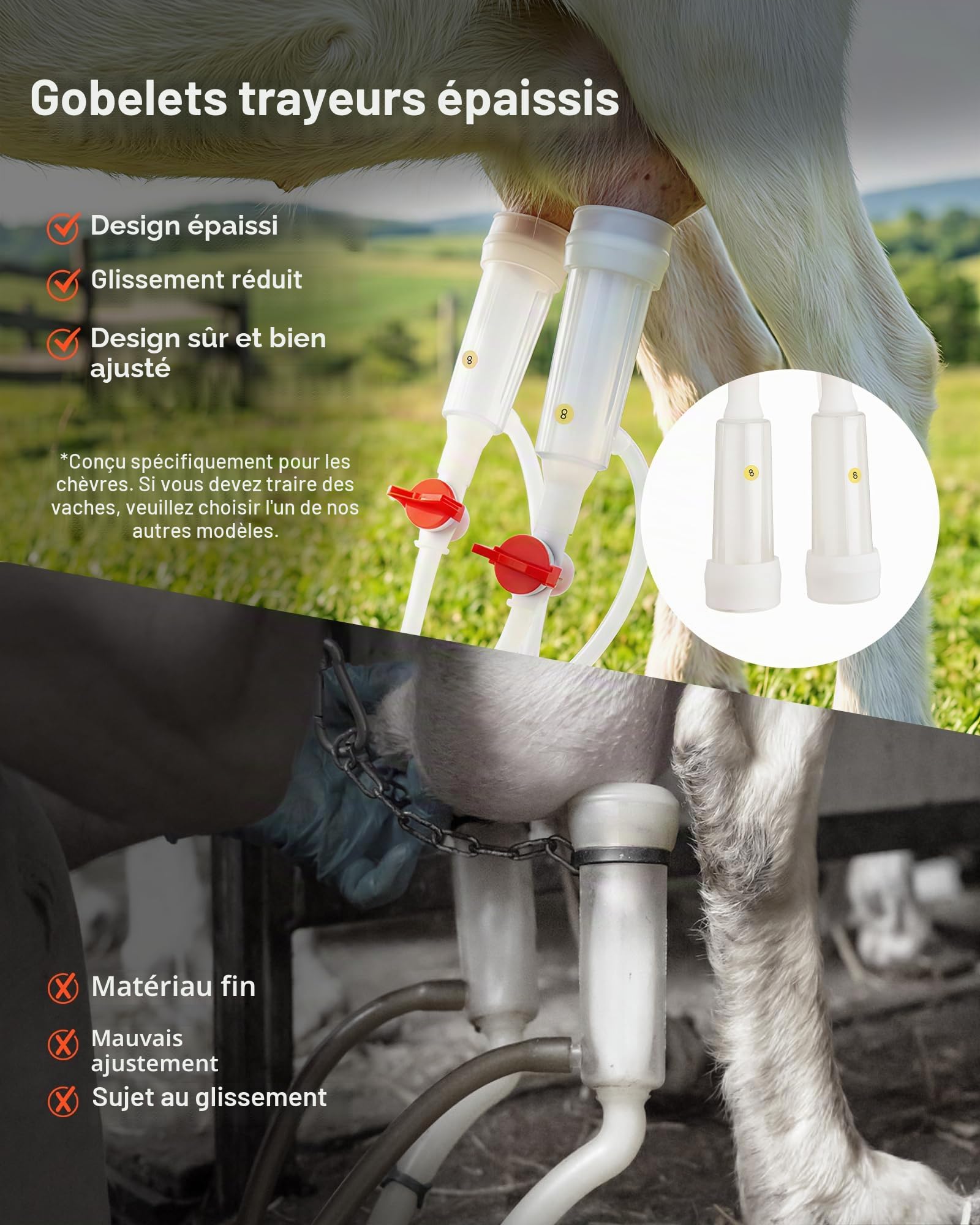 VEVOR Machine à Traire Chèvre Seau 3 L Trayeuse de Mouton en Acier Inoxydable Kit de Traite Brebis Électrique Portable, avec Batterie Rechargeable 5200 mAh, 2 Gobelets Trayeurs, à Pulsation à Vide
