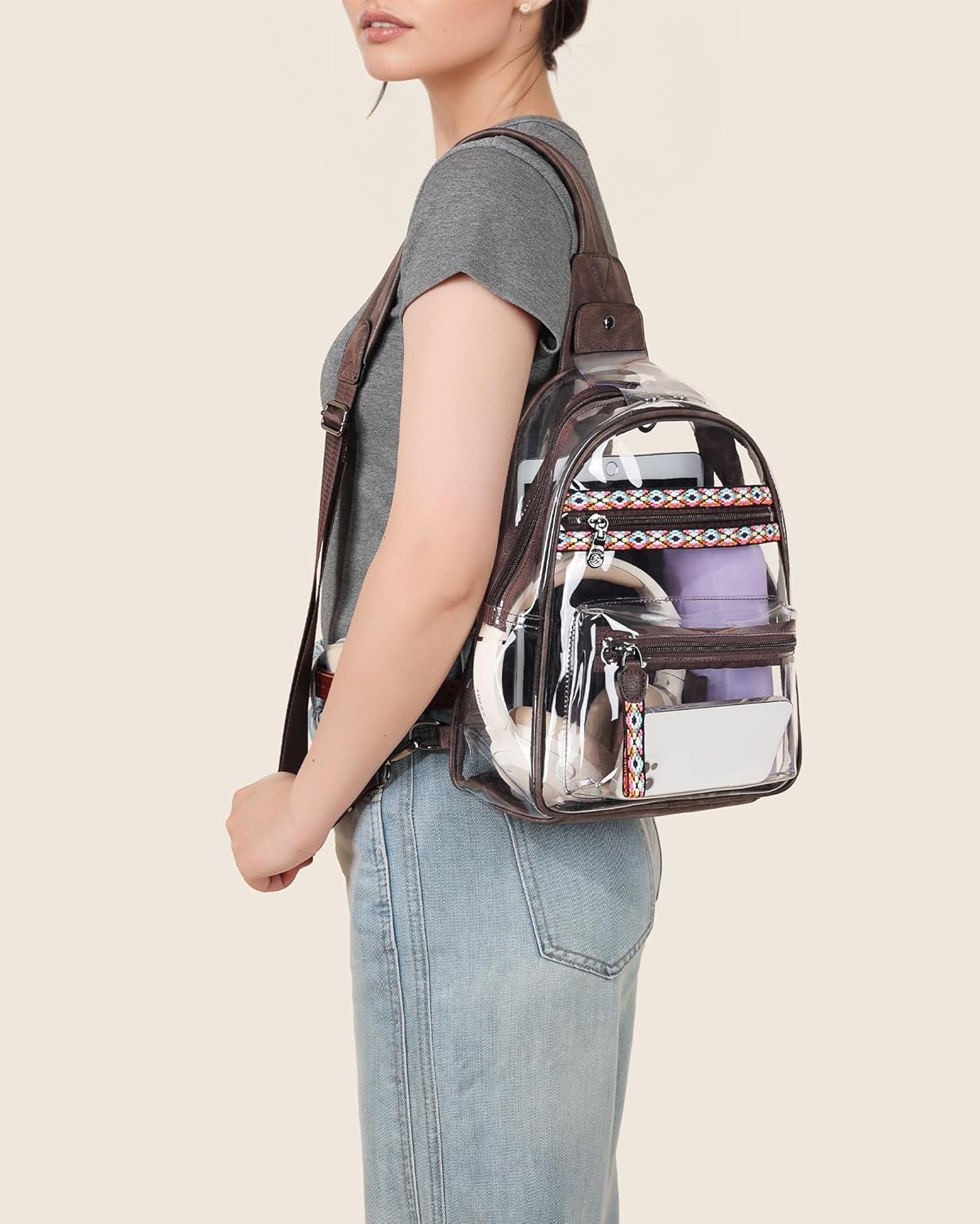 FADEON Large Clear Bag for Stadium Events, Transparent Purse Designer See Through Women's Crossbody Sling Bags Concerts Sports - Image 8