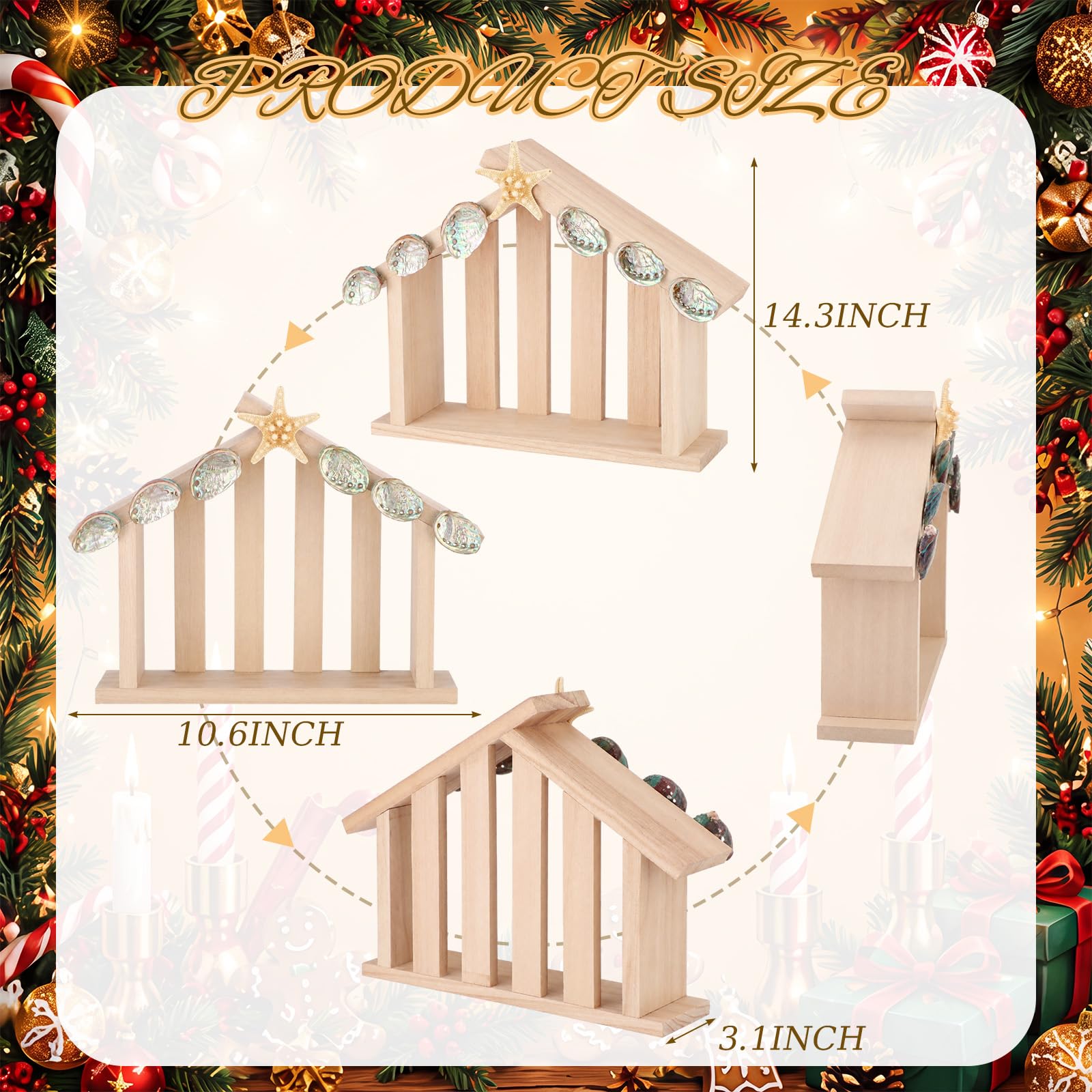 Wesiti Presepe di Natale in legno con stella marina centrotavola per tavoli all'interno scala sacra famiglia stabile in legno asilo nido decorazione scrivania casa 15,2 x 12,7 cm