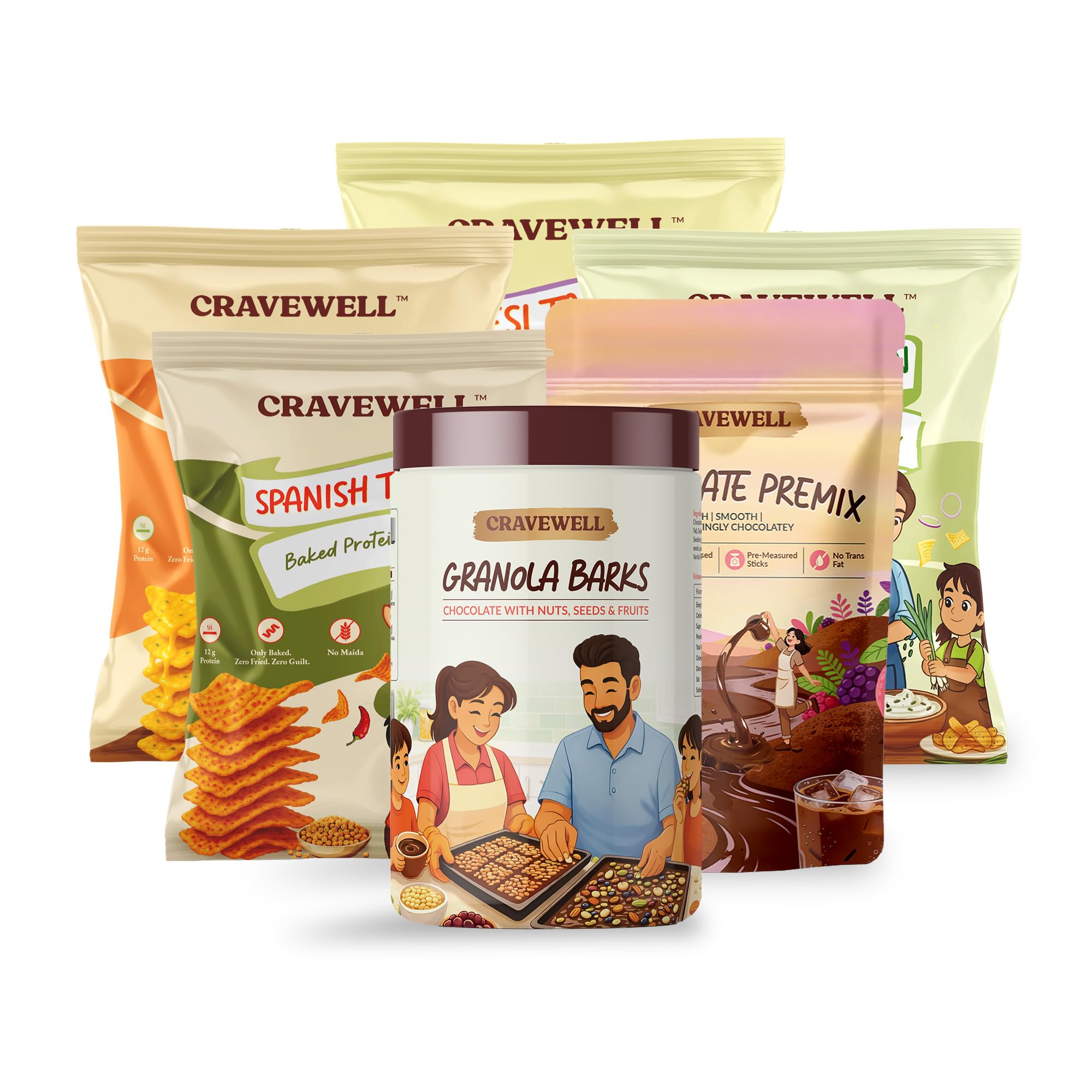 CRAVEWELL Healthy Snack Combo | Protein Chips (4 Packs) + Granola Bar (200g) + Chocolate Powder (150g)-image-36