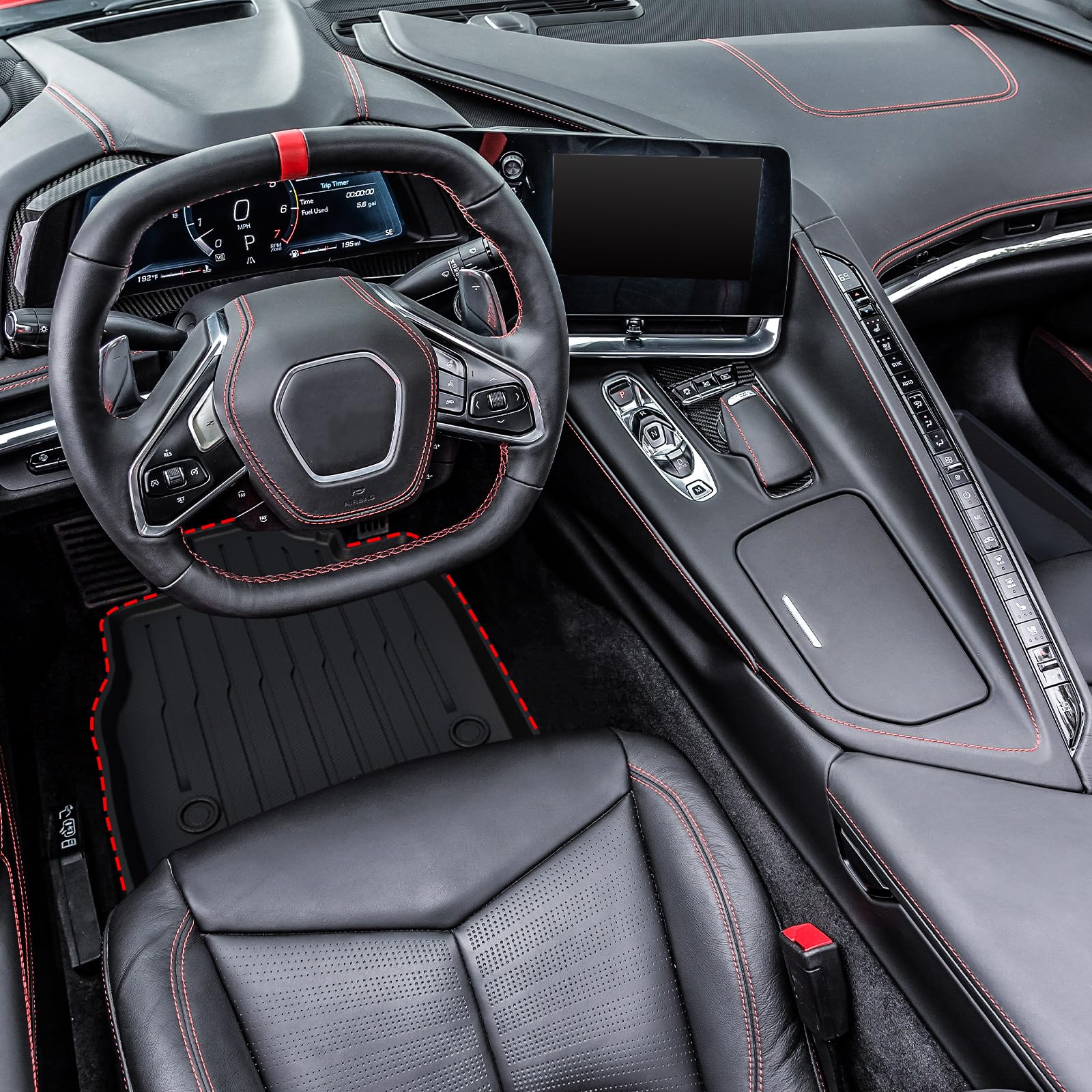 CARESA Floor Mats 2pcs for Chevrolet Corvette C8 Accessories 2022 2023 2024 All Weather TPE Car Liners Fit — view 2