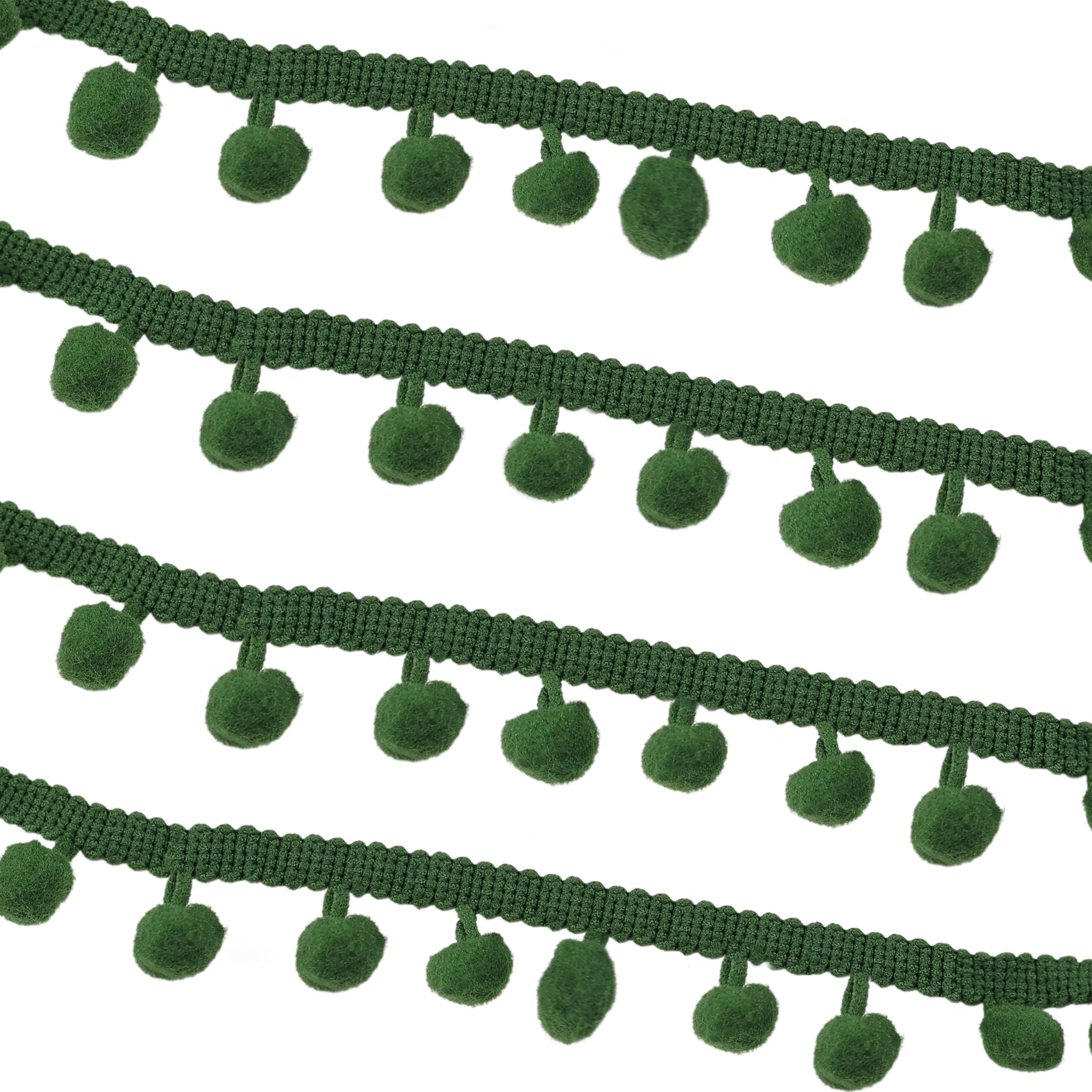 Green Pom Pom Trim Ribbon Fringe Ball Lace Tassel Trim for Sewing, Accessory Decoration.