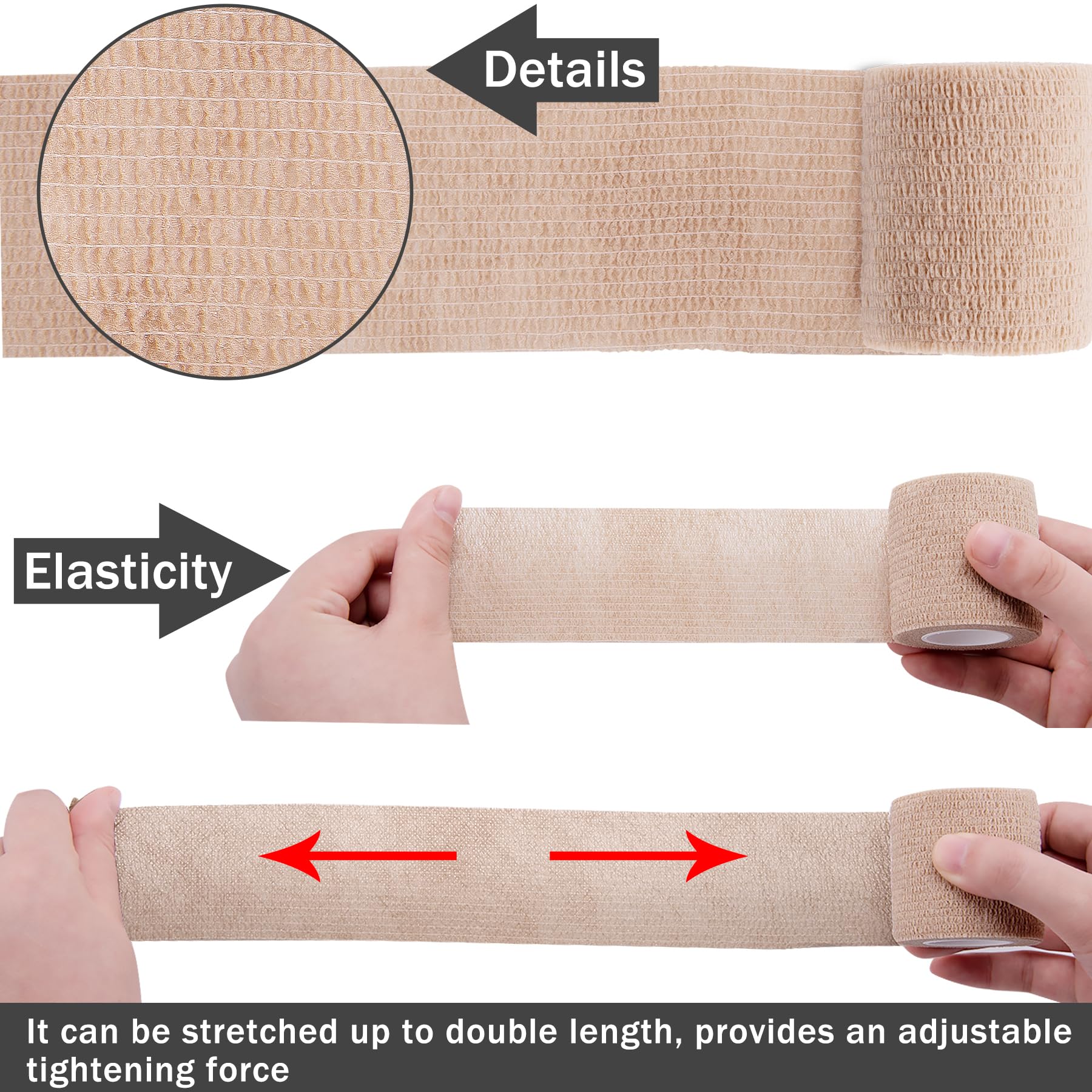 Benda Elastica Adesiva Coesiva 5 cm x 4,5 m Beige per Persone e Animali