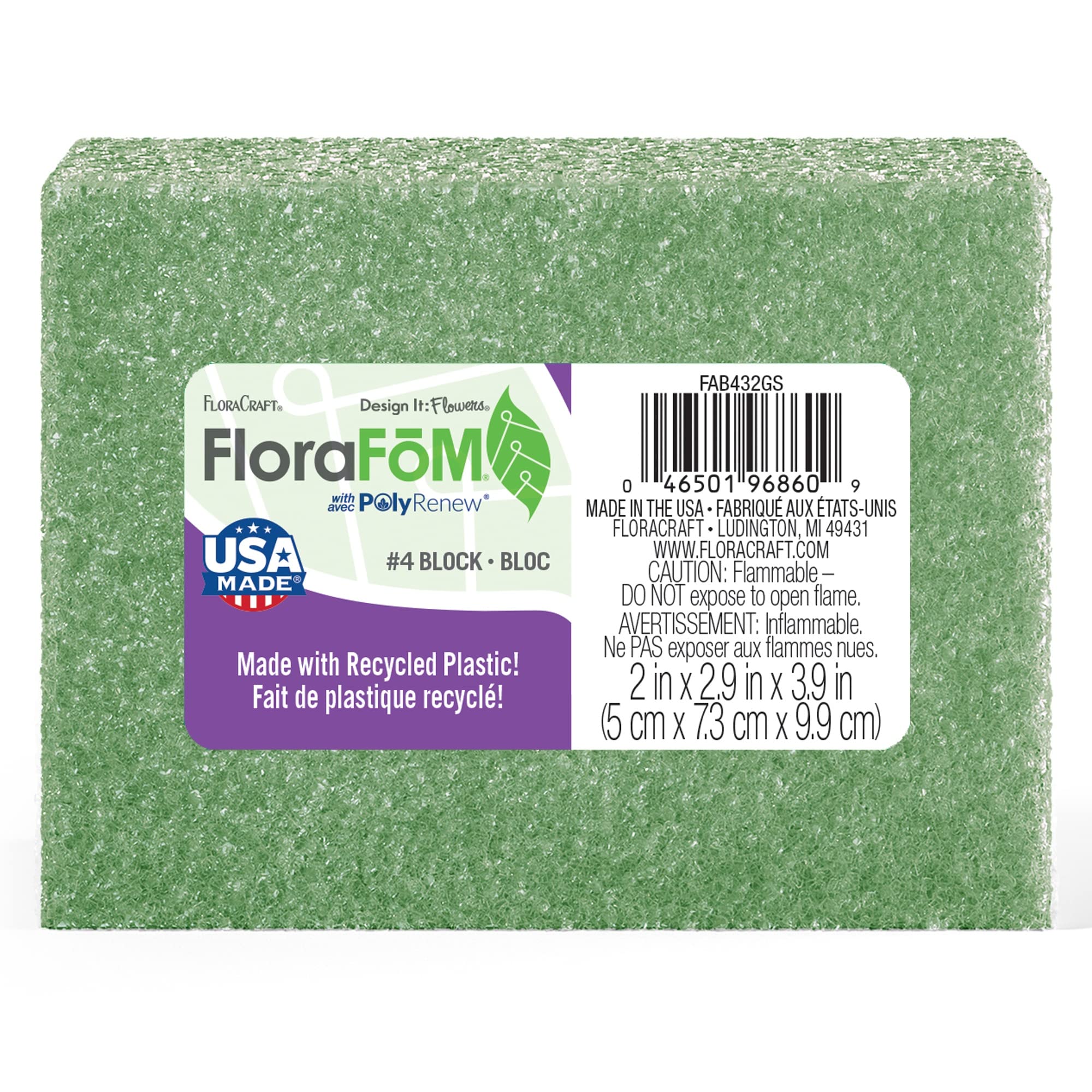 FloraCraftStyrofoam Block: 4"x3"x2" Green