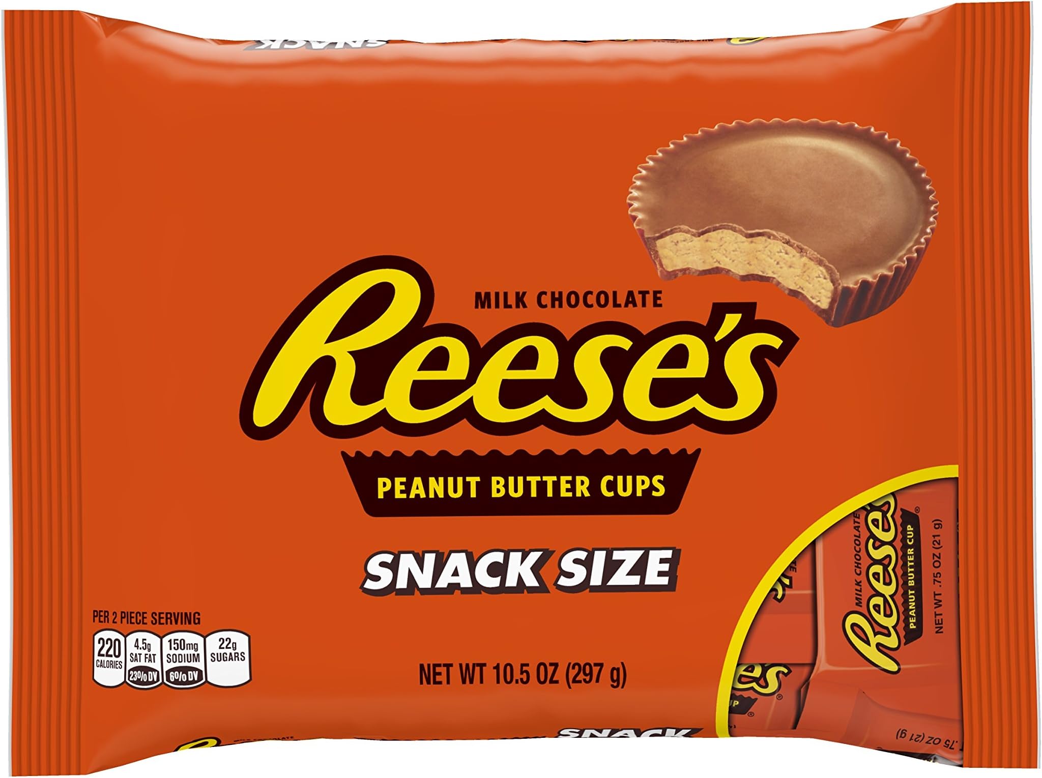 REESE'S Peanut Butter Cups, Chocolate Candy, Snack Size, 10.5 Ounce (Pack of 6)