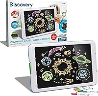 Discovery Kids Neon Glow Drawing Easel with LED Lights, 6 Washable Markers, 5 Modes, Portable Wall Mount Art Board for Kids 6+