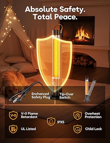 Miniatura 7 de Calentador al aire libre para patio, 32" Calentadores eléctricos por infrarrojos para interiores con control remoto, 1500W, oscilación de 60°