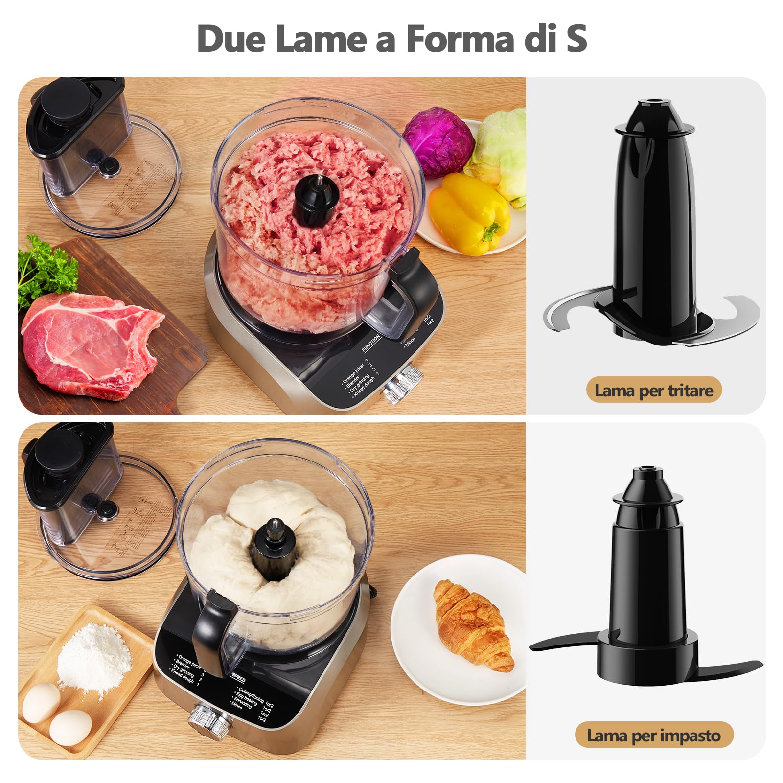 YASHE Robot da Cucina Multifunzione – Frullatore, Impastatrice, Tritatutto, Spremiagrumi, Macchina per Impastare con Ciotola da 2,5L e Caraffa Frullatore da 1,5L, 3 Velocità con Funzione Pulse