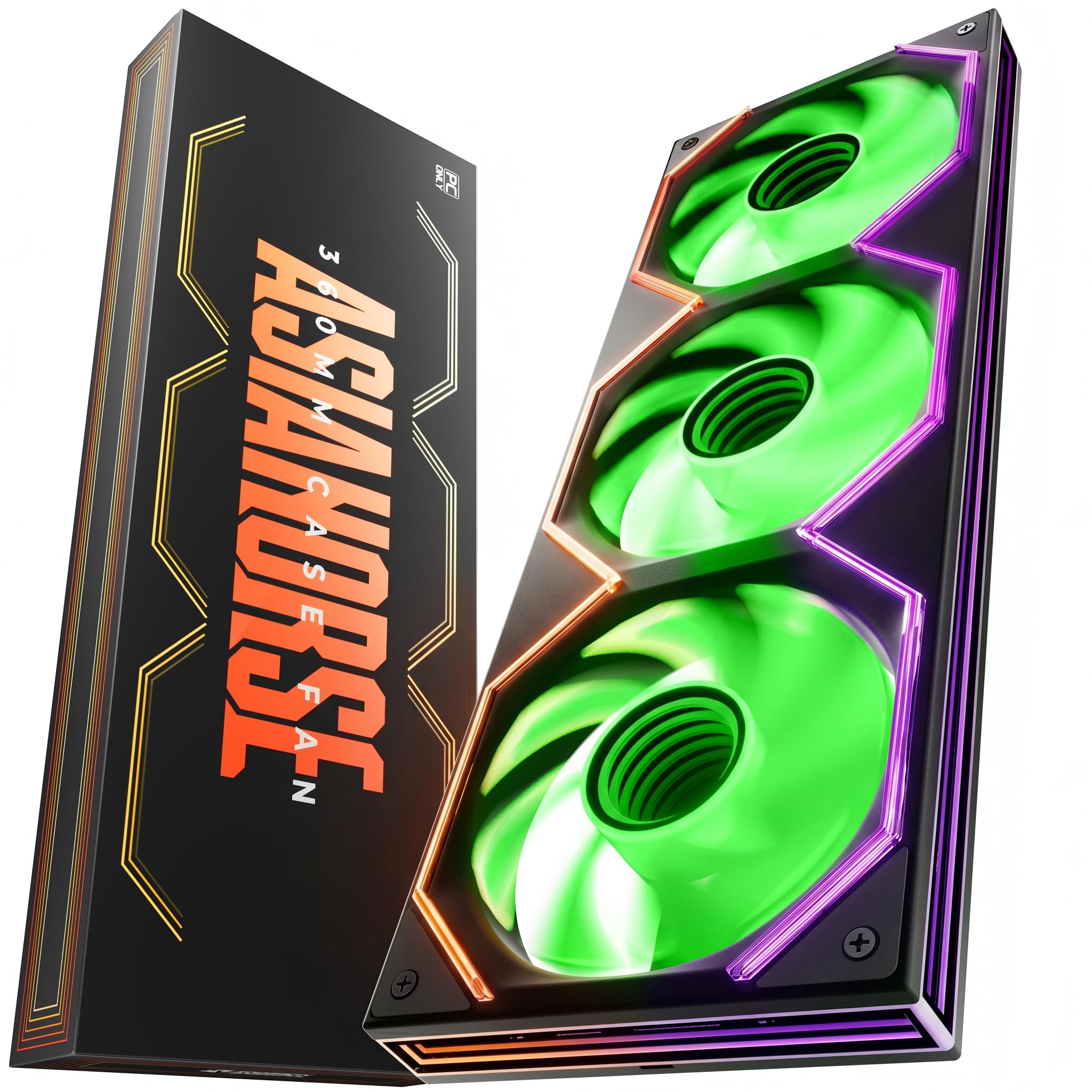 Asiahorse Matrix Pro 360mm Integrated ARGB Case Fan, 3-Zone Controlled 3D Curved Infinite Mirror Light, Low Resistance 2-Support Frame Hydraulic PWM Fan for 360mm PC Liquid Cooling & Gaming Chassis