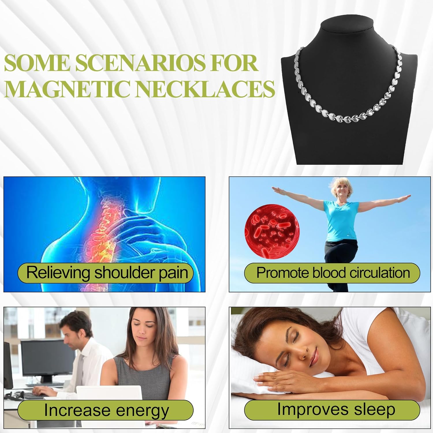 KYOSI Magnetic Necklace for Women, Stylish Leaf Pattern Links, Magnet Necklace with 3500 Gauss, Comfortable Daily Wear Jewelry Gift (Silver) - Image 5