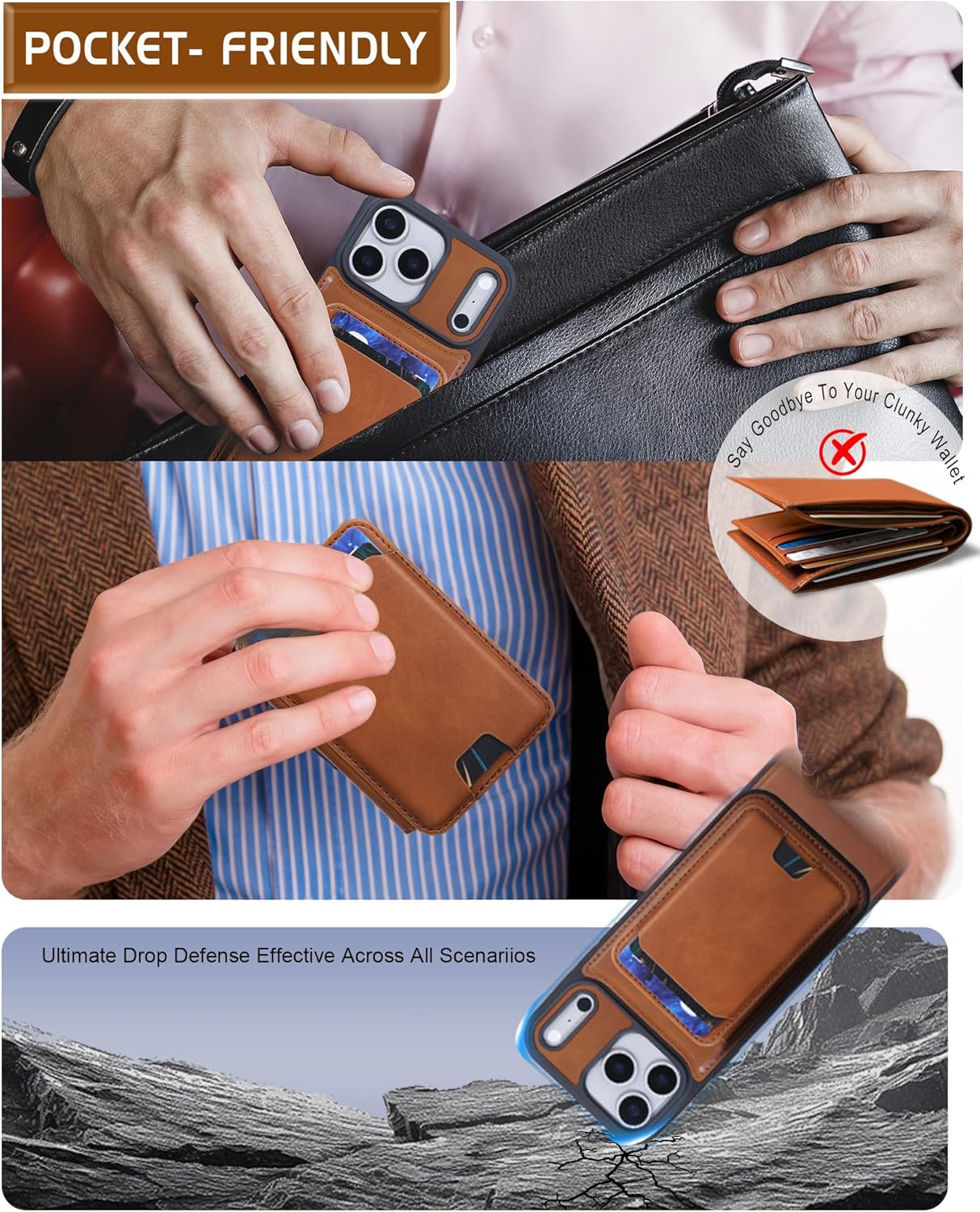 ASAPDOS Magnetic Detachable Wallet Case for iPhone 17 Pro Max with Kickstand,2-in-1 MagSafe Compatible RFID Blocking Card Holder,Slim PU Leather Cover Brown