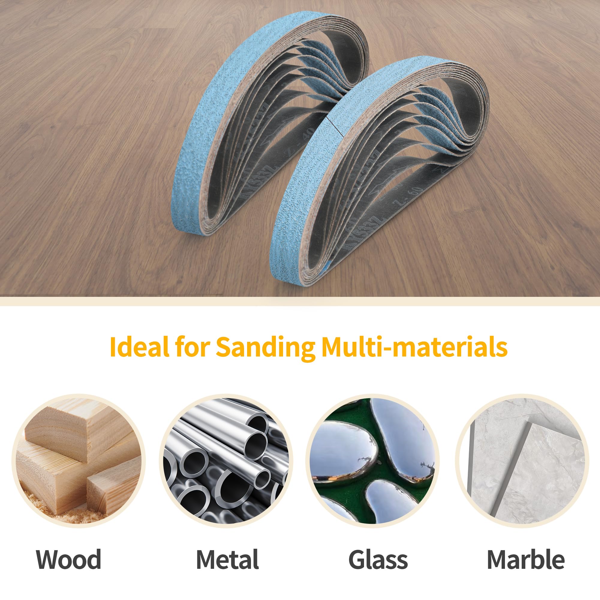 16 nastri abrasivi in zirconio da 25 x 762 mm, 4 graniglie (40/60/80/120), 4 ciascuna, carta abrasiva a nastro resistente per metallo, legno, acciaio inossidabile