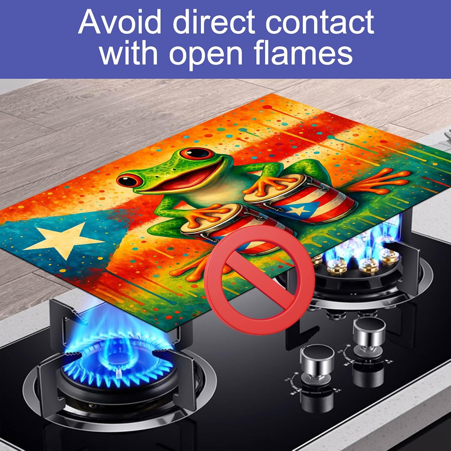 HOMETITUTE Puerto Rico Tropical Frog Stove Top Covers for Electric Stove 28x20 Inches Glass Cooktop Pad Protector Heat Resistant Stovetop Cover for Countertops and Sinks Diatomite