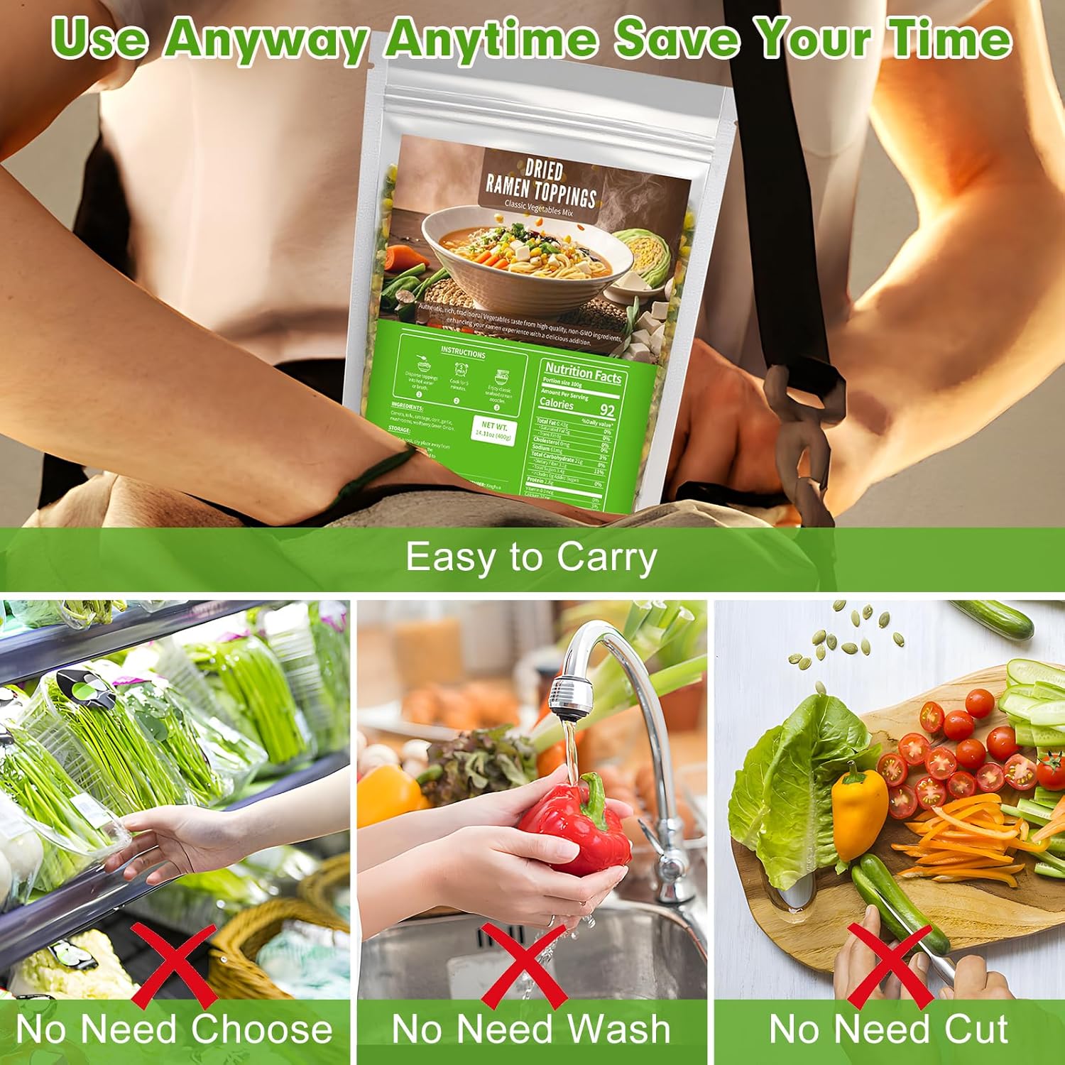 8 Natural Dried Ramen Toppings with Mixed Vegetables for Ramen Noodles and Salad Toppings Gluten Free Resealable Bulk Bag14oz - Image 4