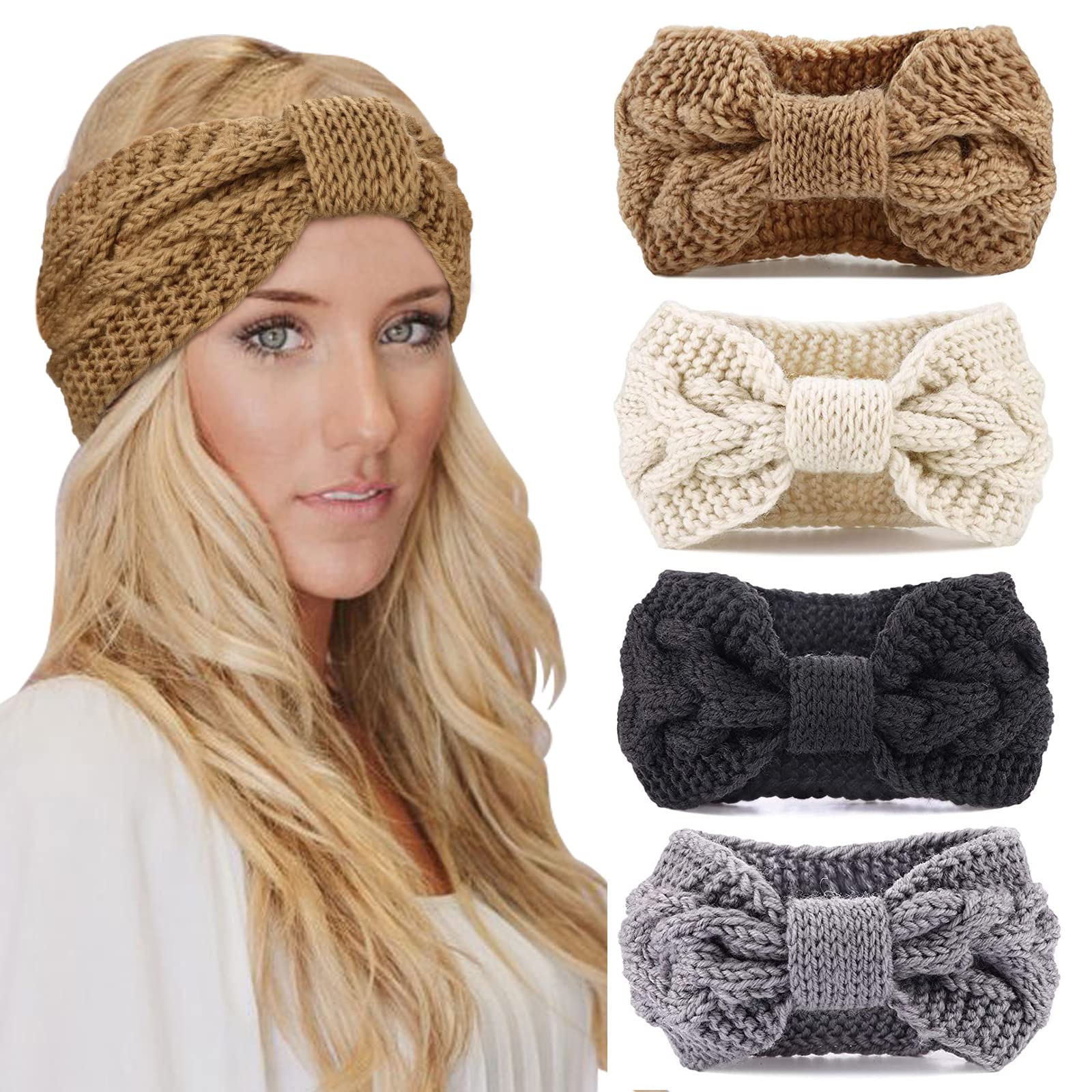 Bandeaux Tricotés Pour Femme - Lot De 6 - Serre-Tête Chaud Avec Nœud - Réchauffeur D'Oreilles Hiver