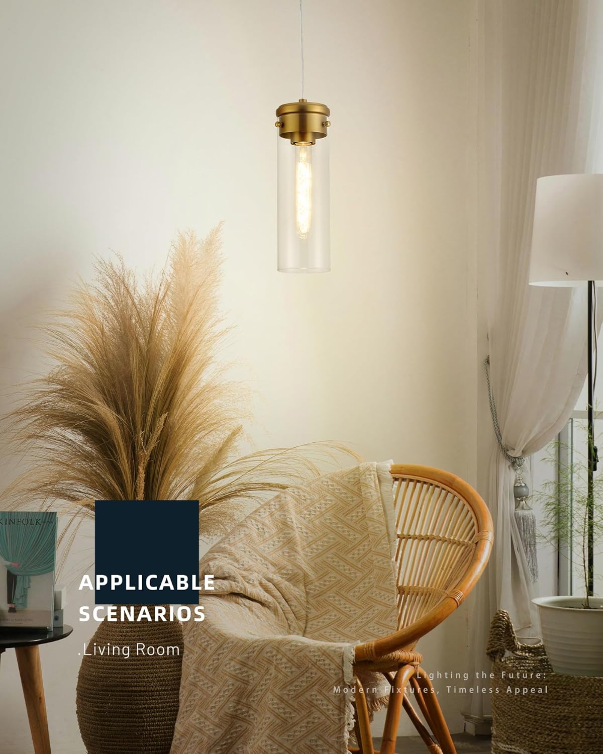 Brushed Gold Pendant Light Hanging Light - Industrial Pendant Lighting Fixtures for Kitchen Island - 1-Light Hanging Lights Over Sink, H3955-1-CLBG