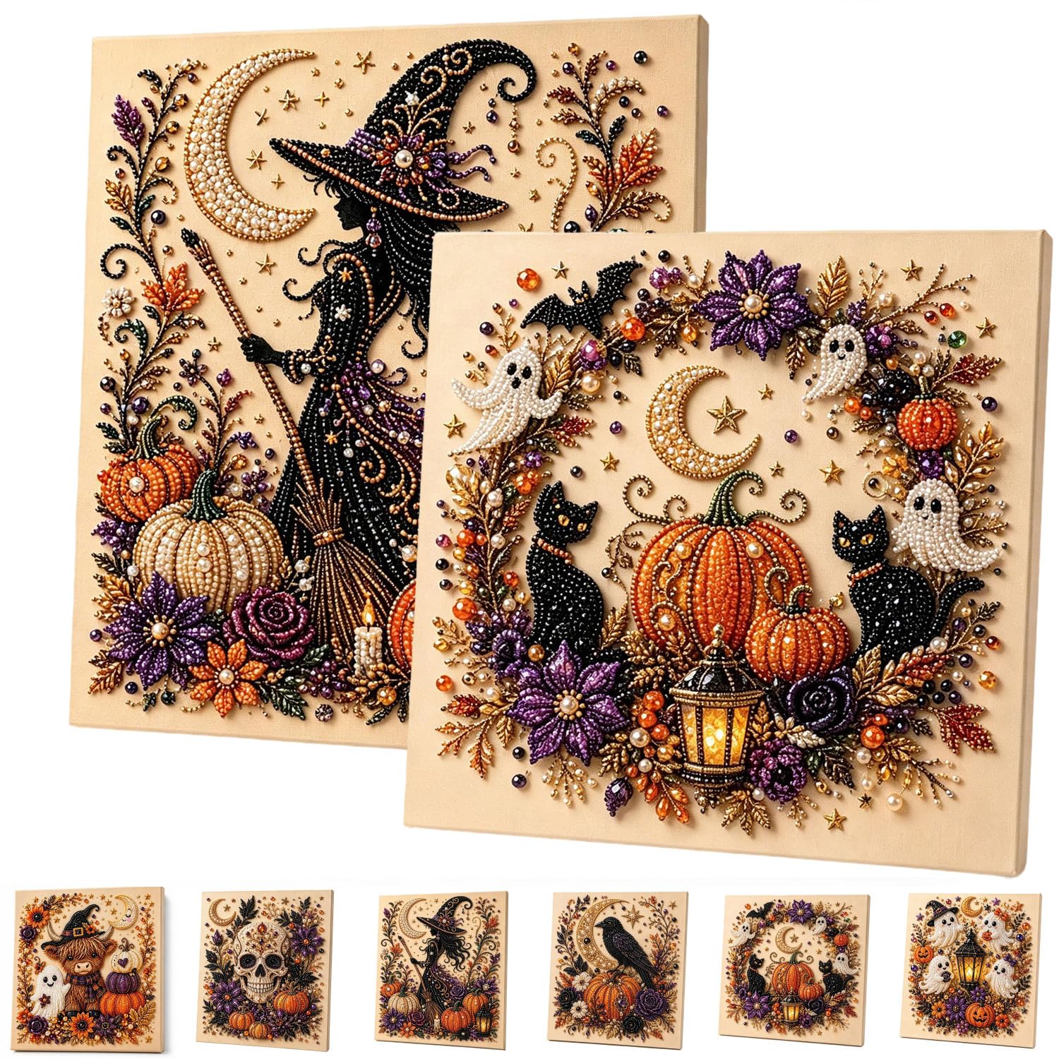 ByteCraft Halloween Ghost Pearl Diamond Art DIY Kit, Spooky Cute 3D Pearl Diamond Painting Crafts Kits for Adults, Beginner DIY Fall Home Decor Wall Art, Beginner DIY Seasonal Party Gift (2pcs L)