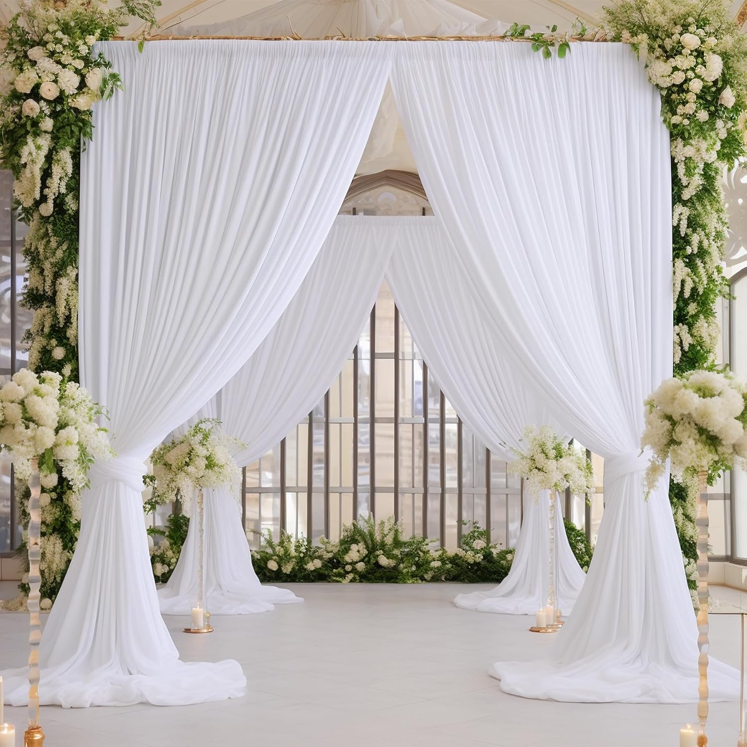 4 Panels White Backdrop Curtain for Parties Wedding Wrinkle Free 20ft x 10ft Backdrop Drapes for Baby Shower Gender Reveal Birthday Photo Photography Polyester Fabric Background Decoration
