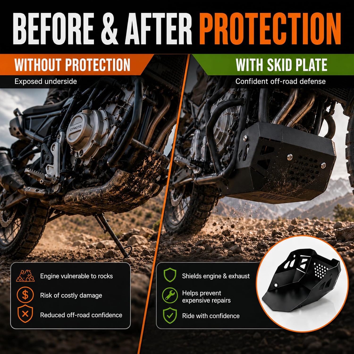 Motorcycle Engine Skid Plate for Ibex 450 MT450 2024-2026，Black