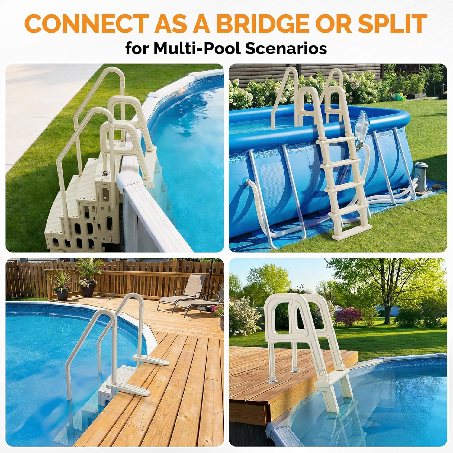 VINGLI 2-in-1 Pool Ladder Set, Modular A-Frame Pool Steps for Above Ground Pools, Versatile Pool Stairs for Inground Pools & Decks, Heavy Duty Independent Use Pool Access Ladder (White)
